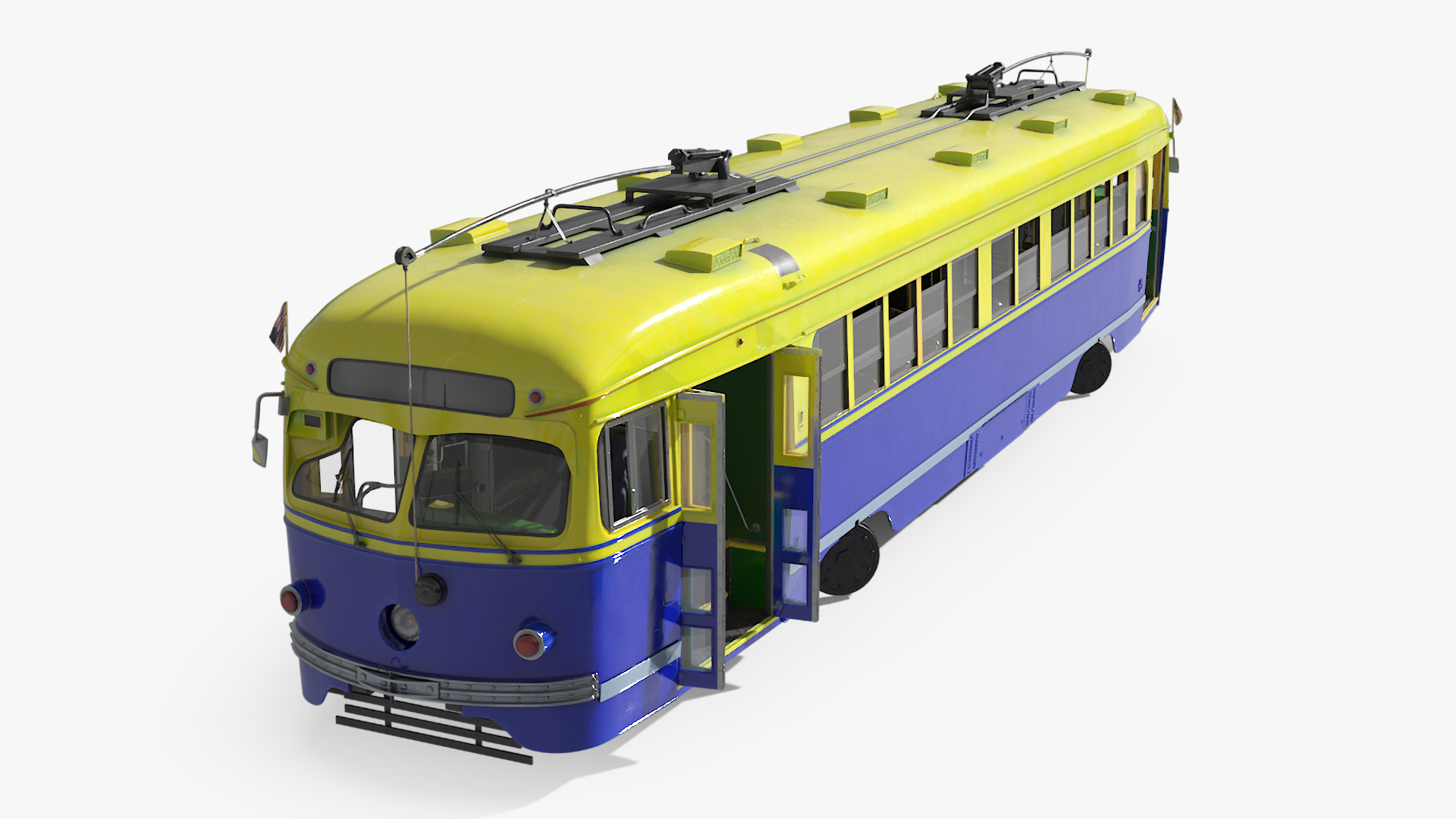 Old Tram Yellow Blue Rigged 3D