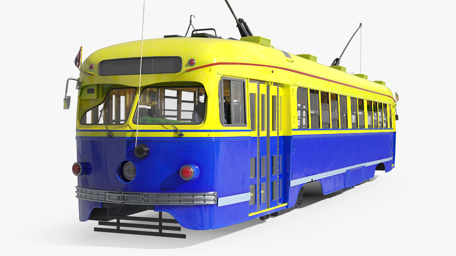 Old Tram Yellow Blue Rigged 3D