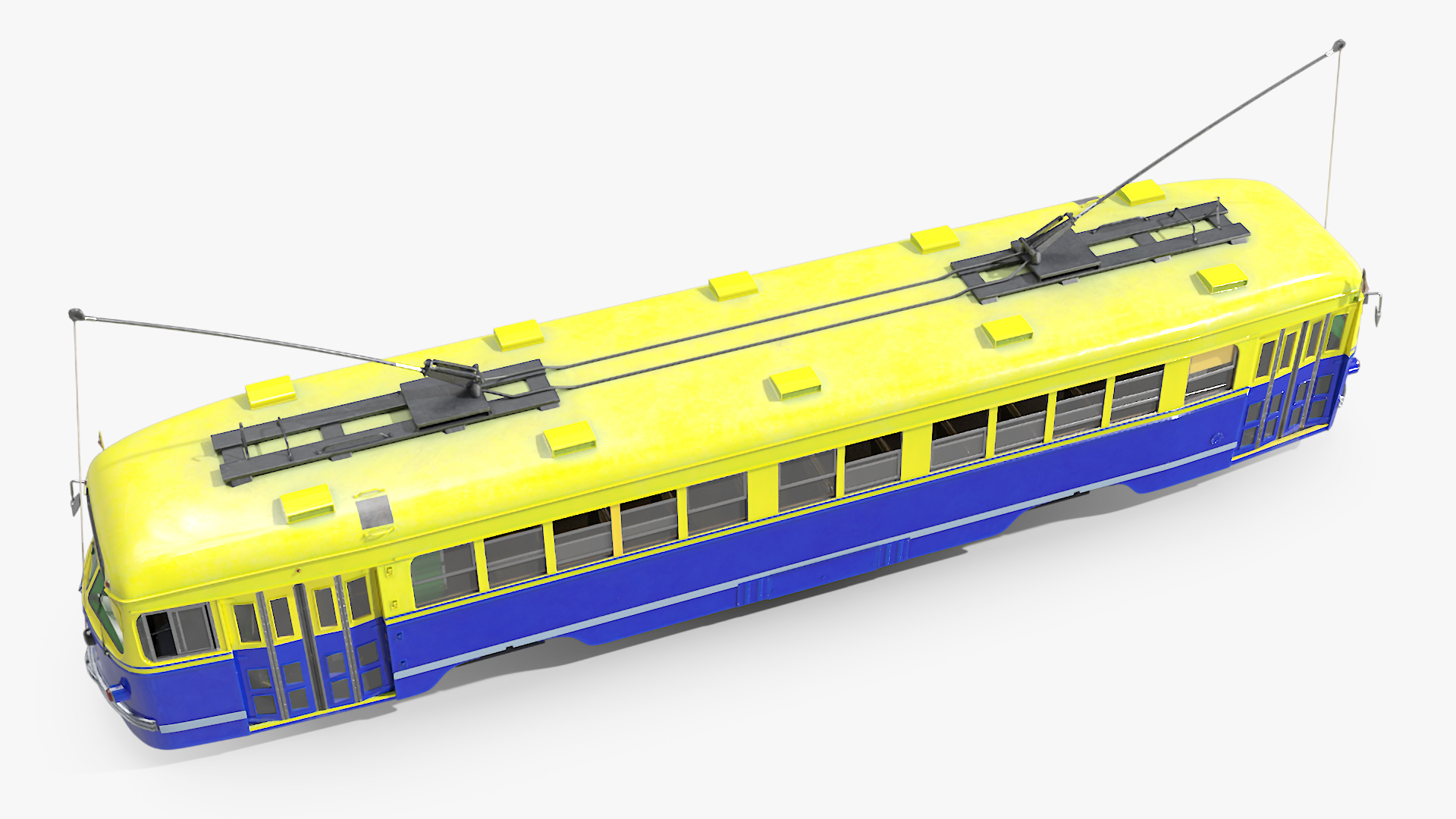 Old Tram Yellow Blue Rigged 3D
