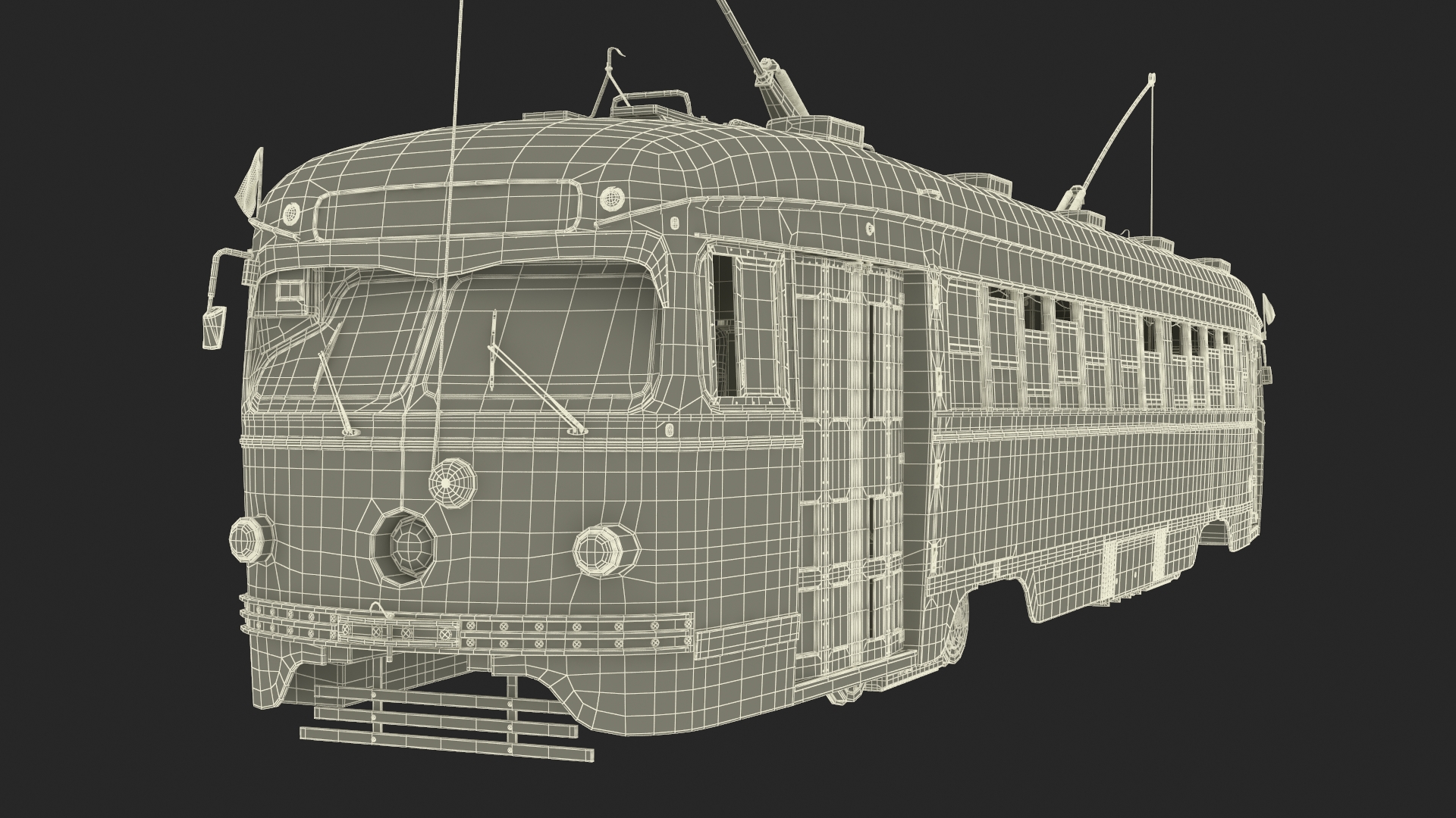 Old Tram Yellow Blue Rigged 3D