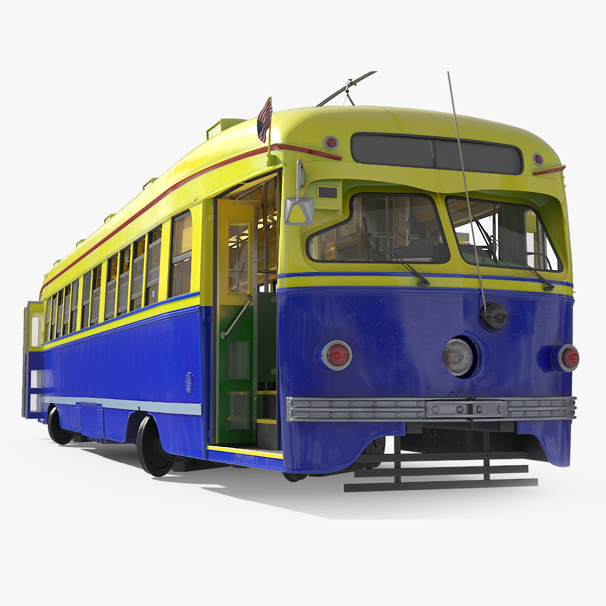 Old Tram Yellow Blue Rigged 3D