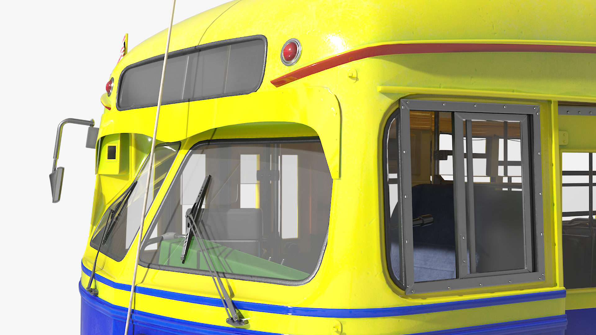 Old Tram Yellow Blue Rigged 3D