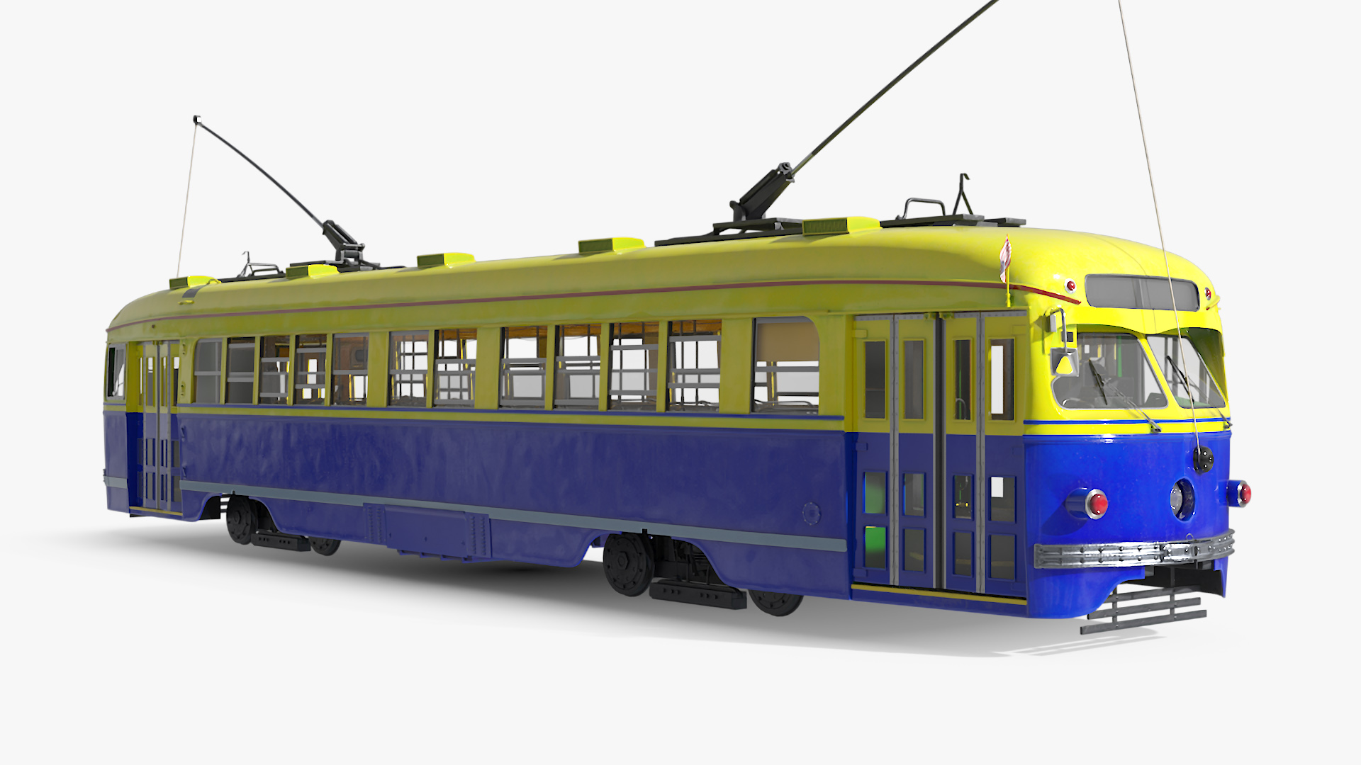 Old Tram Yellow Blue Rigged 3D