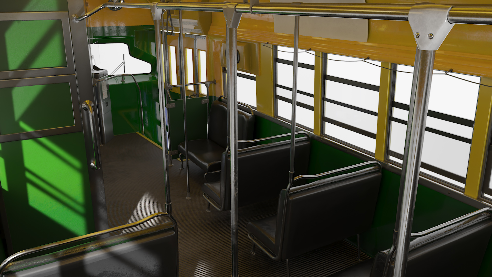 Old Tram Yellow Blue Rigged 3D