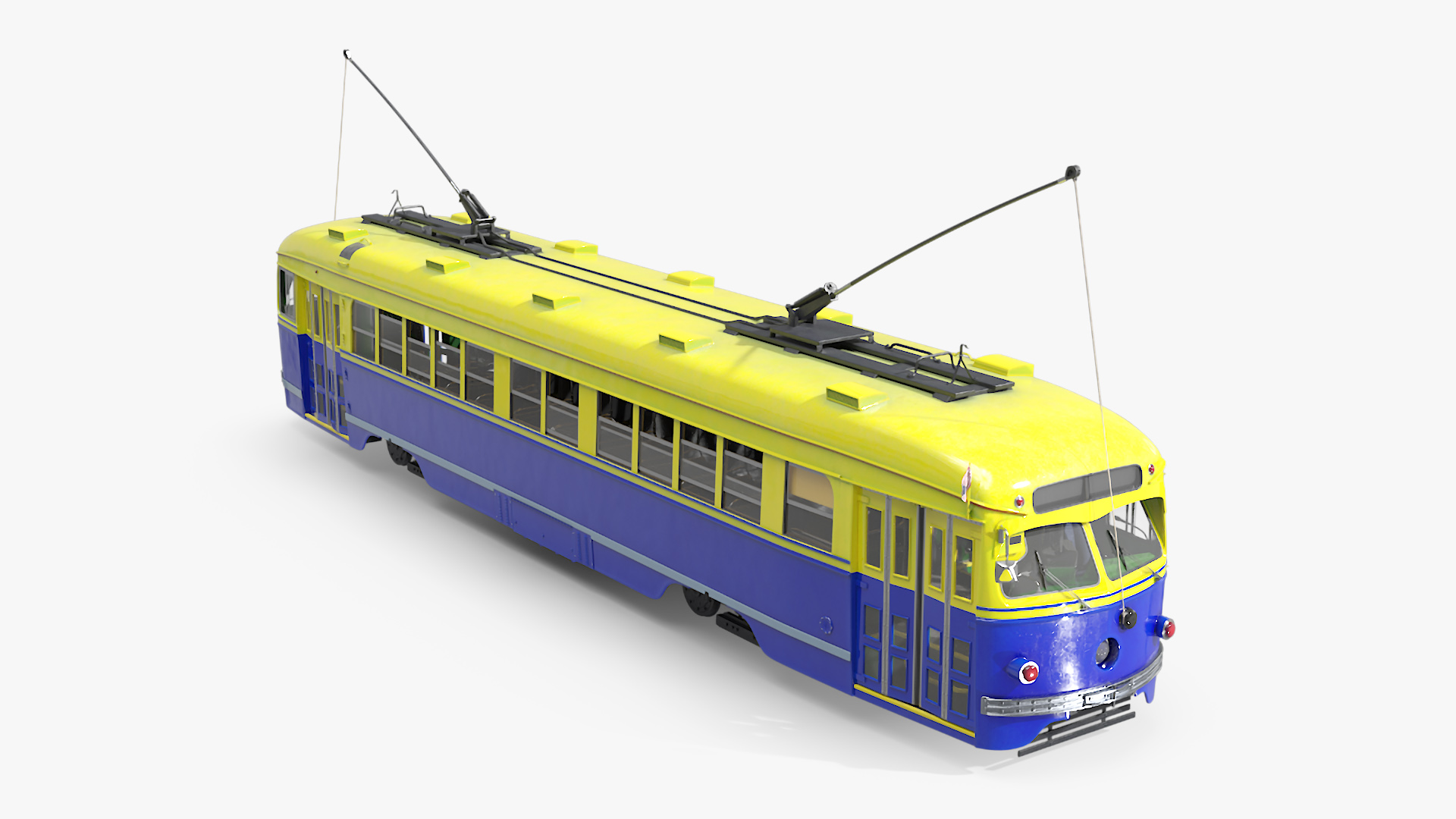 Old Tram Yellow Blue Rigged 3D