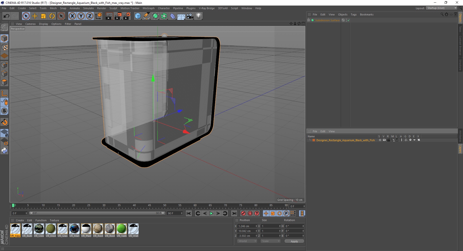 3D Designer Rectangle Aquarium Black with Fish model