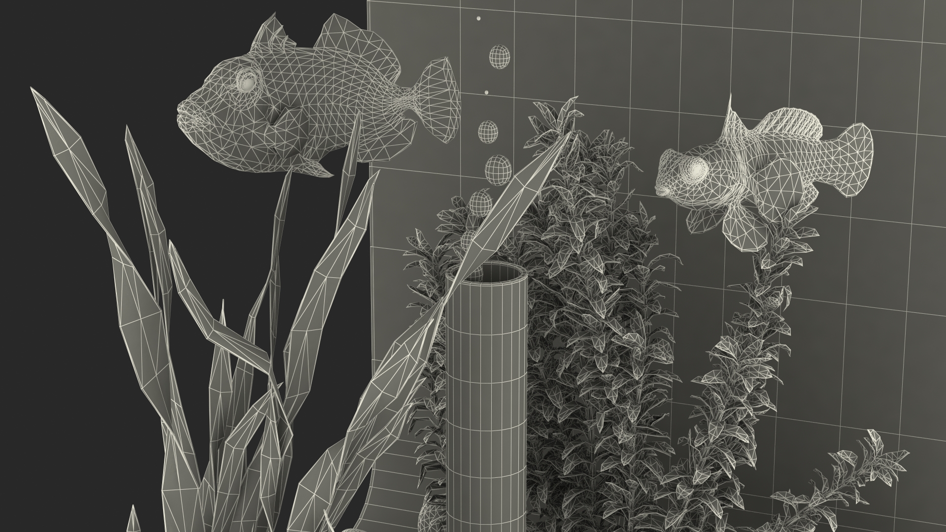 3D Designer Rectangle Aquarium Black with Fish model