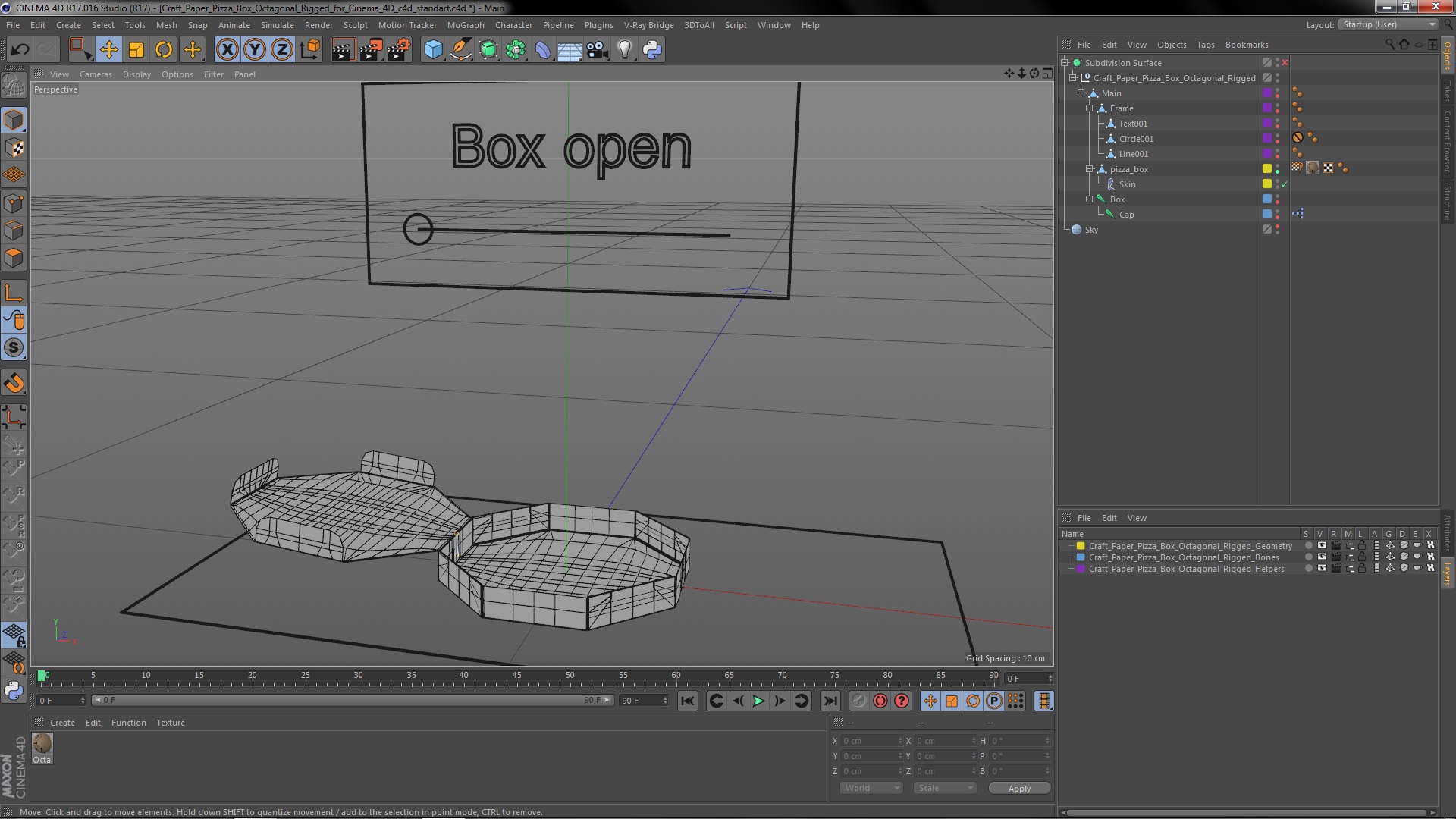 Craft Paper Pizza Box Octagonal Rigged for Cinema 4D 3D