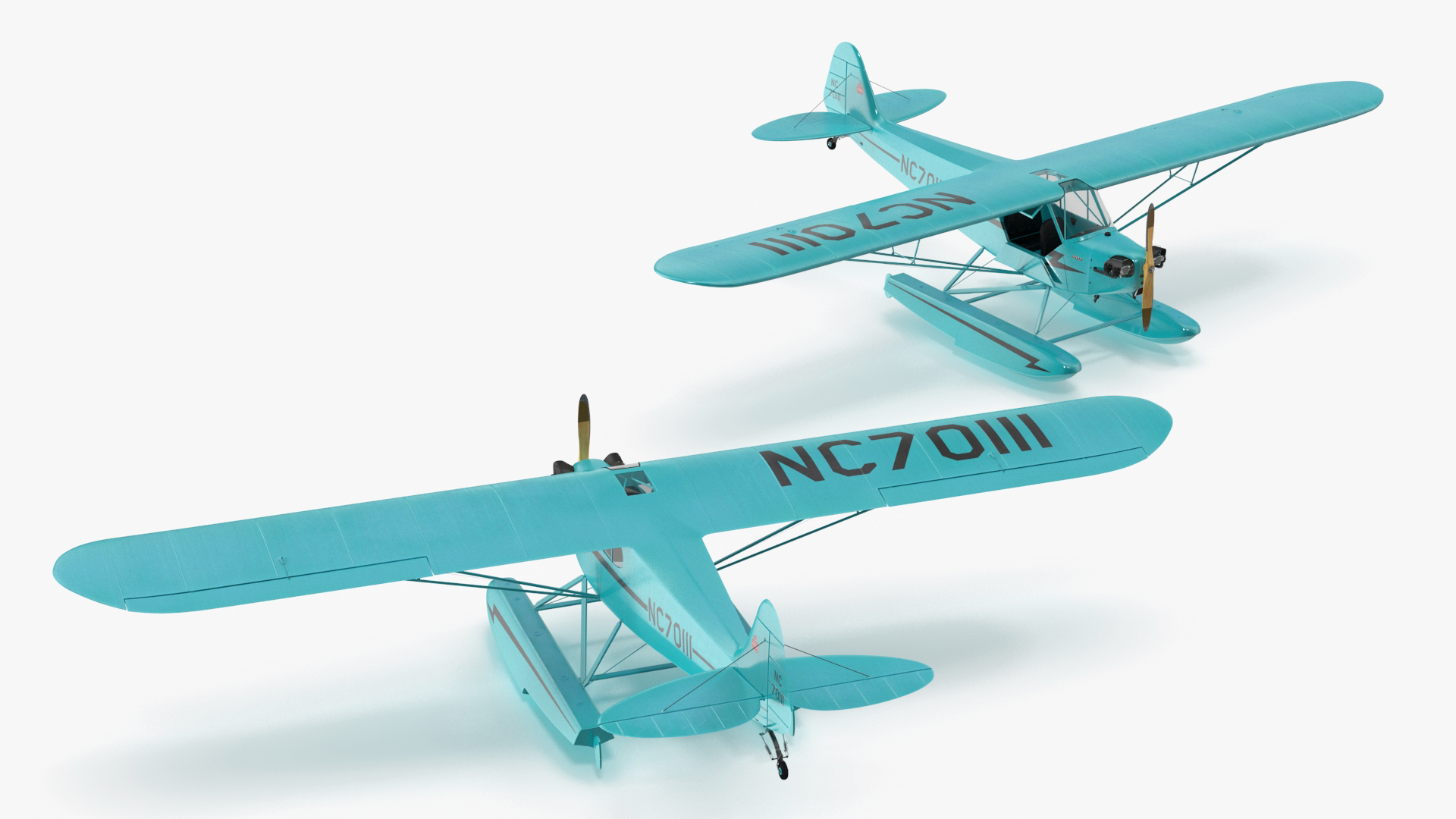 3D Seaplane Aircraft Piper J-3 with Floats Rigged