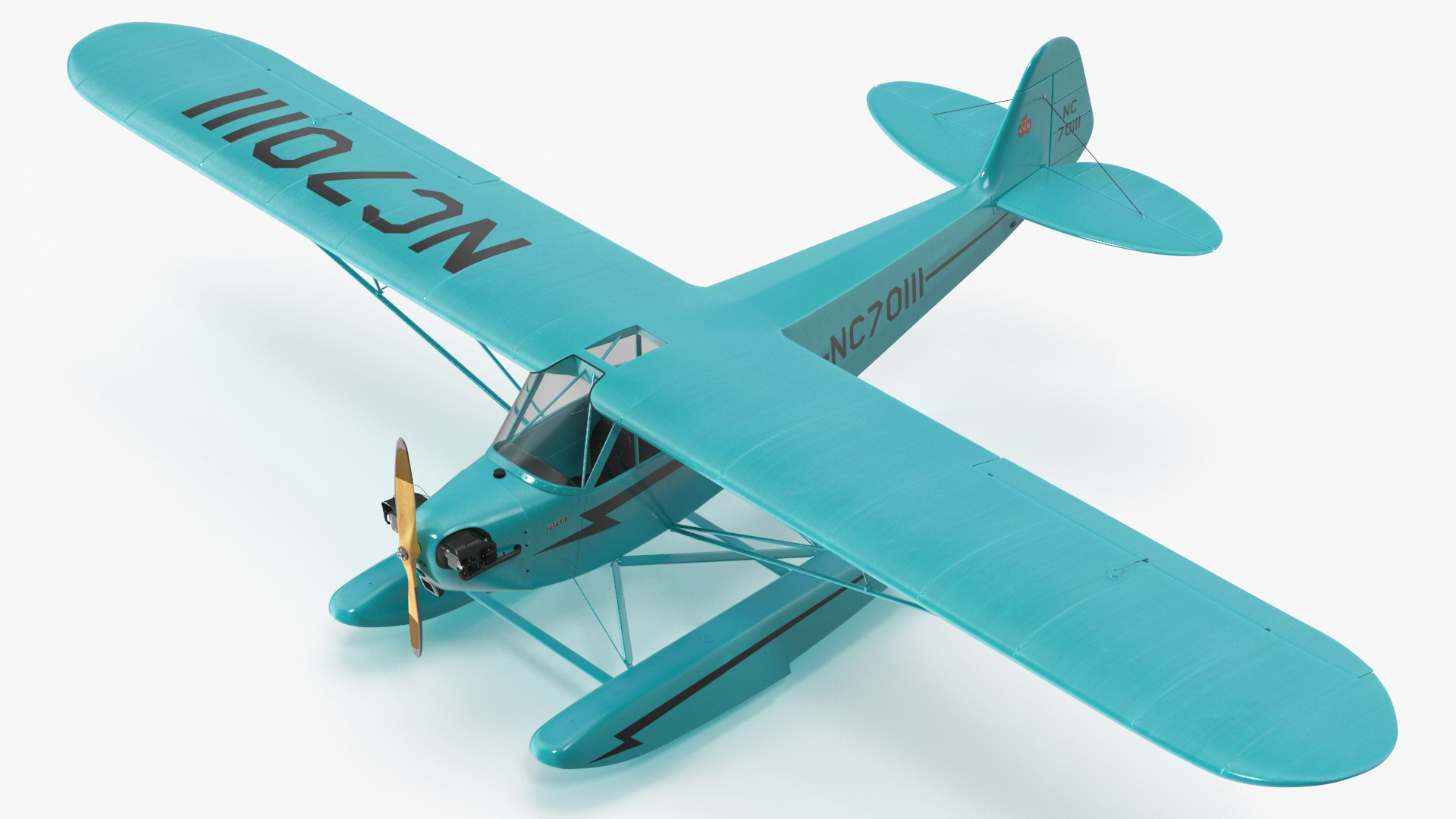 3D Seaplane Aircraft Piper J-3 with Floats Rigged