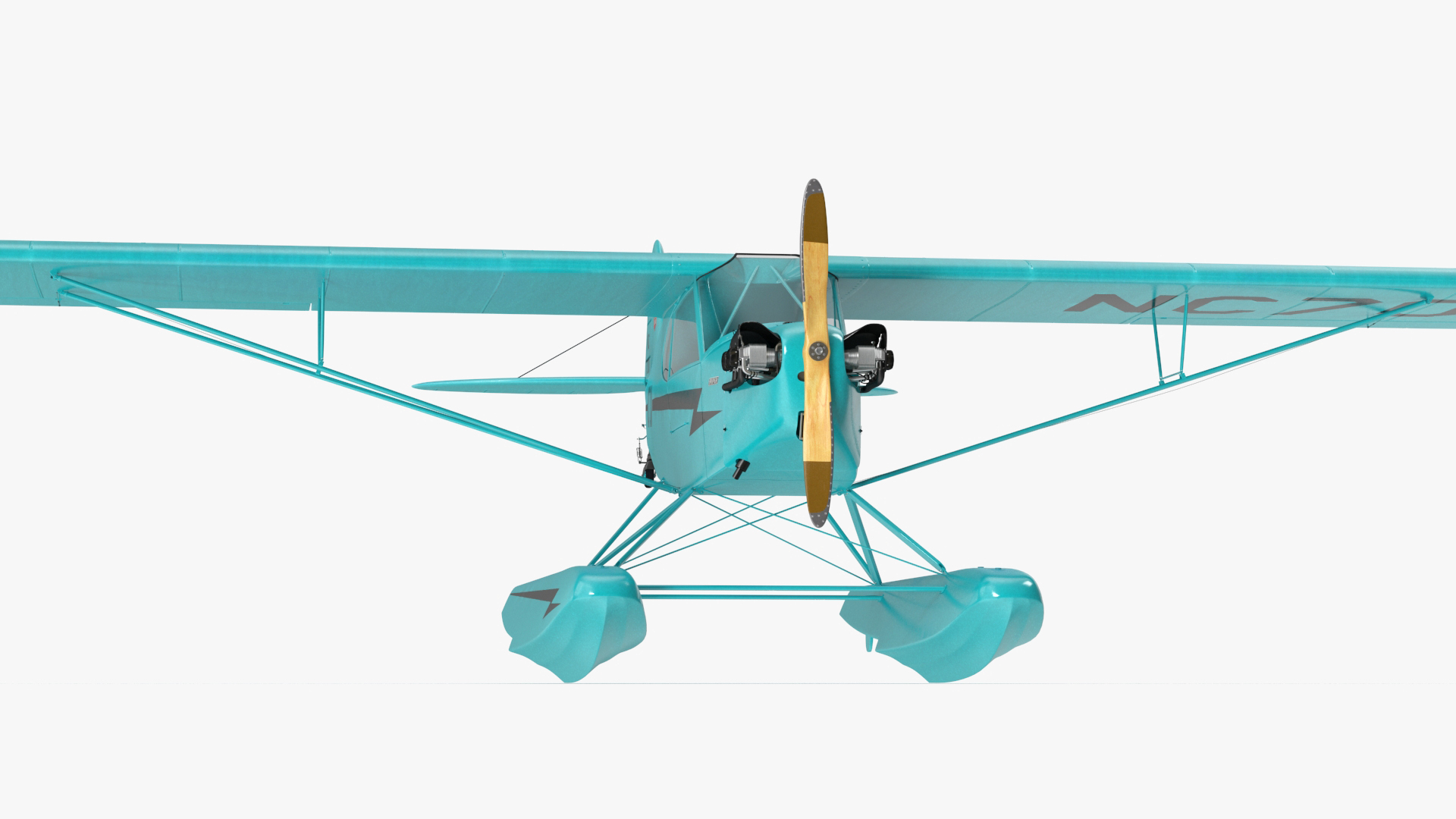 3D Seaplane Aircraft Piper J-3 with Floats Rigged