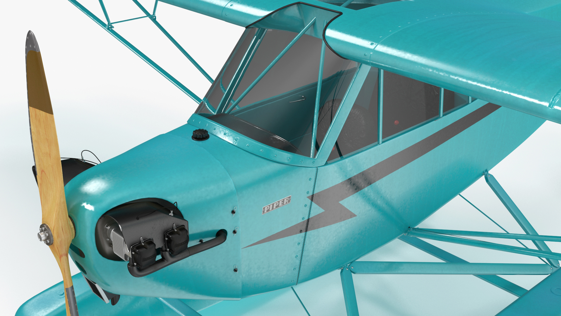 3D Seaplane Aircraft Piper J-3 with Floats Rigged