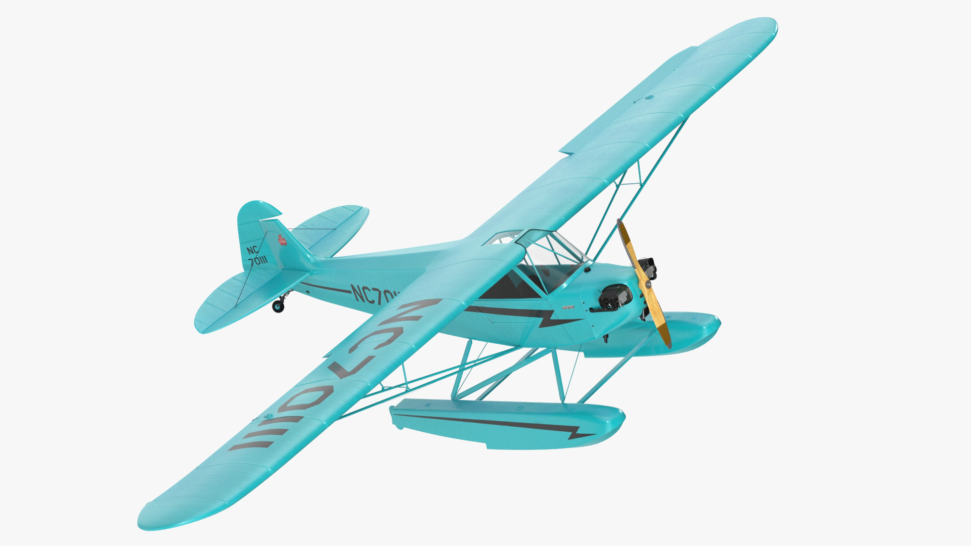3D Seaplane Aircraft Piper J-3 with Floats Rigged