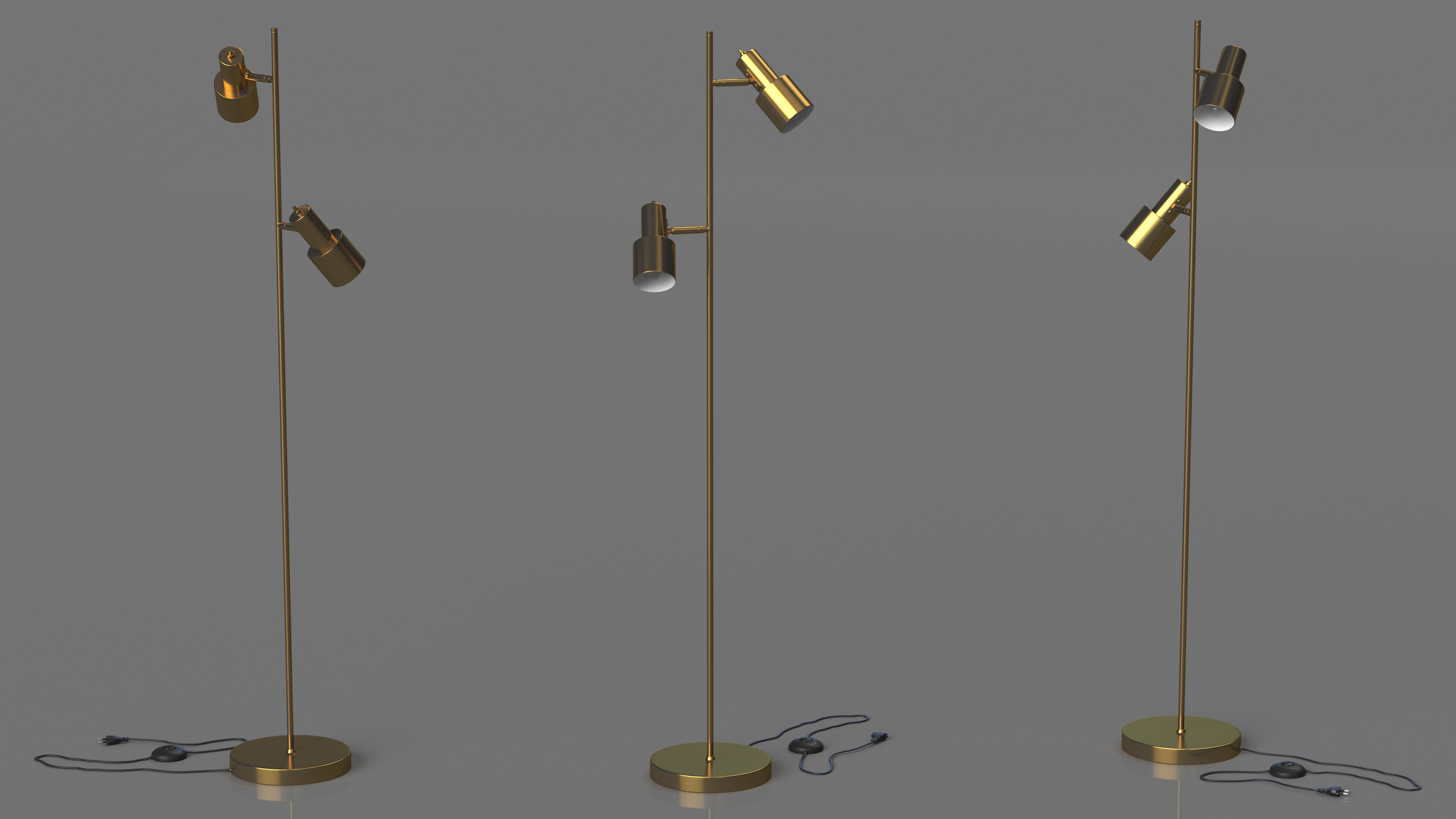 Two Shades Floor Lamp Brass 3D