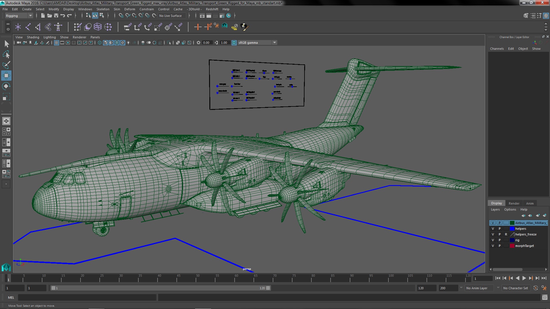 3D Airbus Atlas Military Transport Green Rigged for Maya model