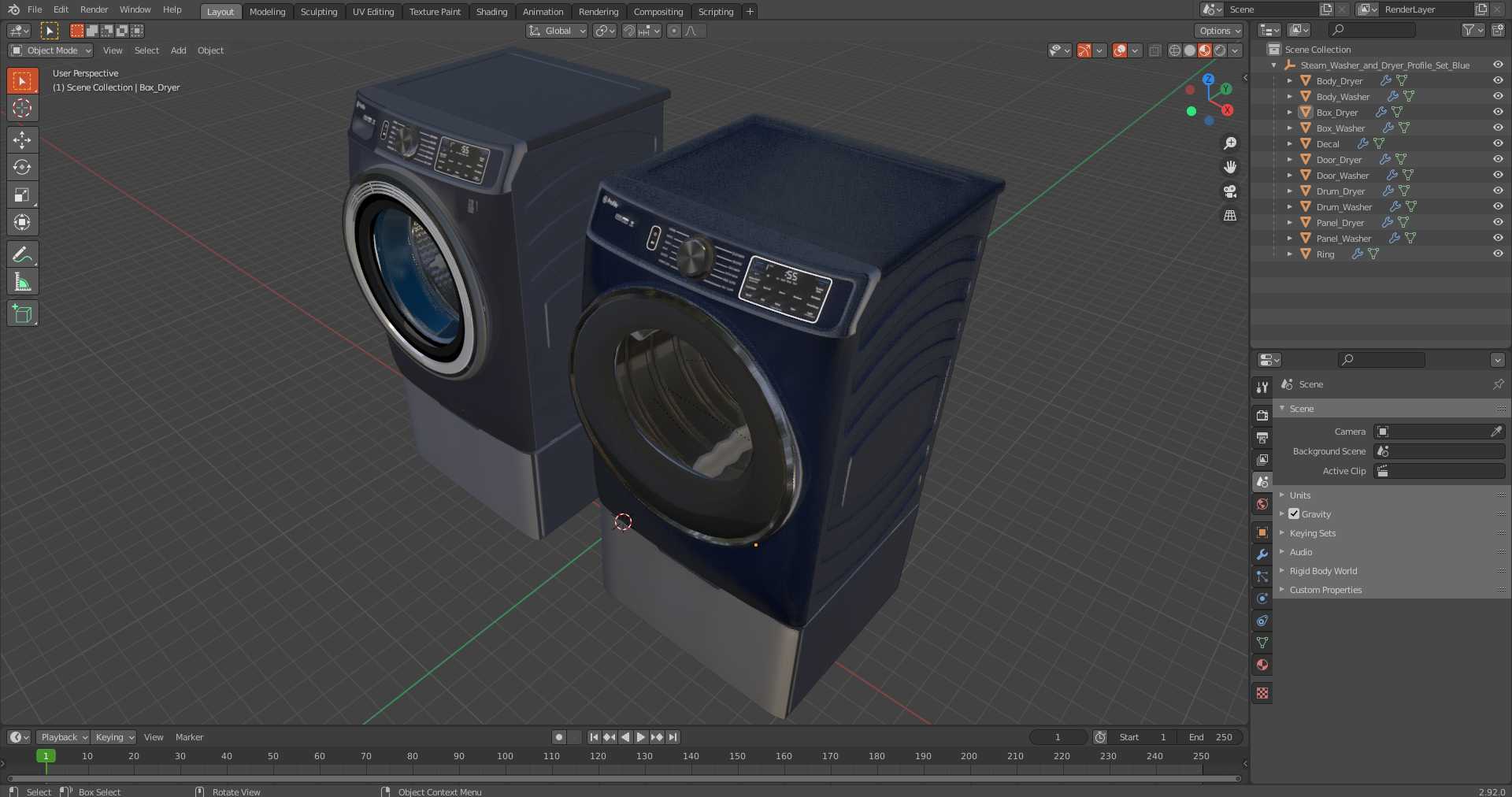 Steam Washer and Dryer Profile Set Blue 3D model