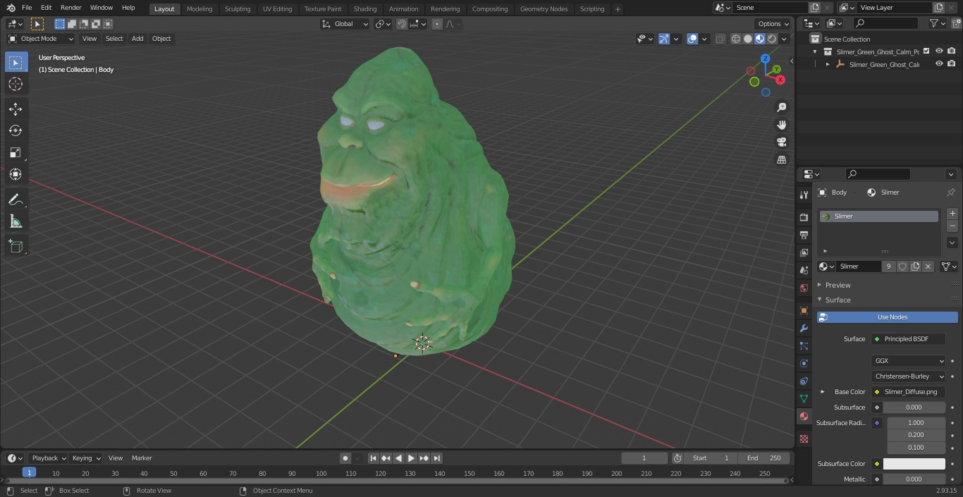 3D Slimer Green Ghost Calm Pose model