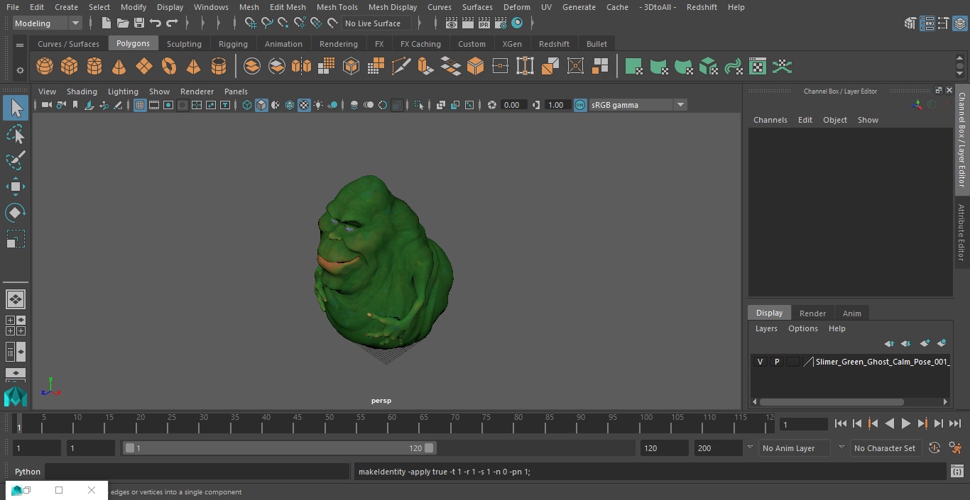 3D Slimer Green Ghost Calm Pose model