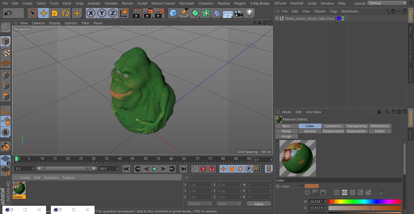 3D Slimer Green Ghost Calm Pose model