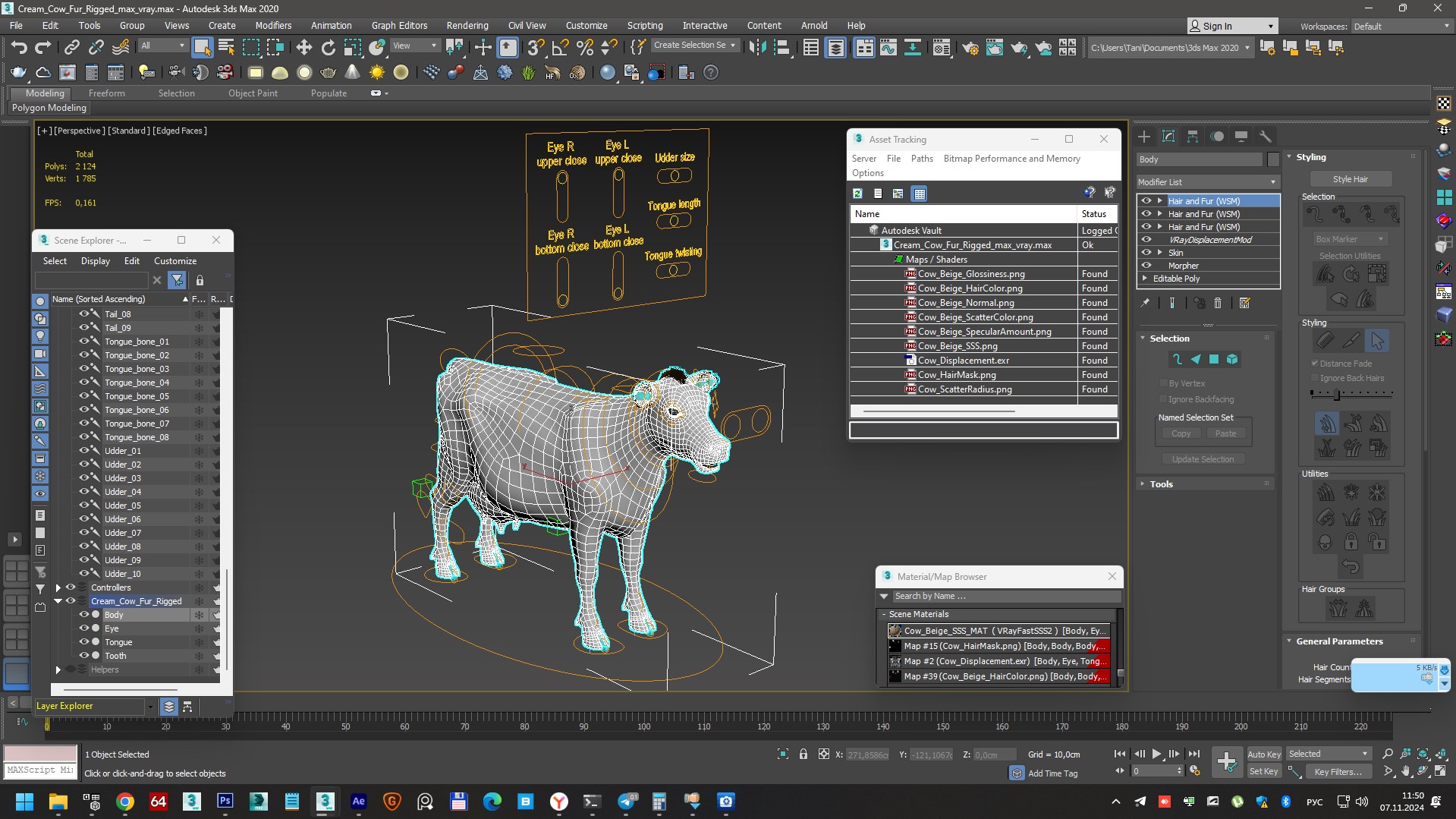 3D model Cream Cow Fur Rigged