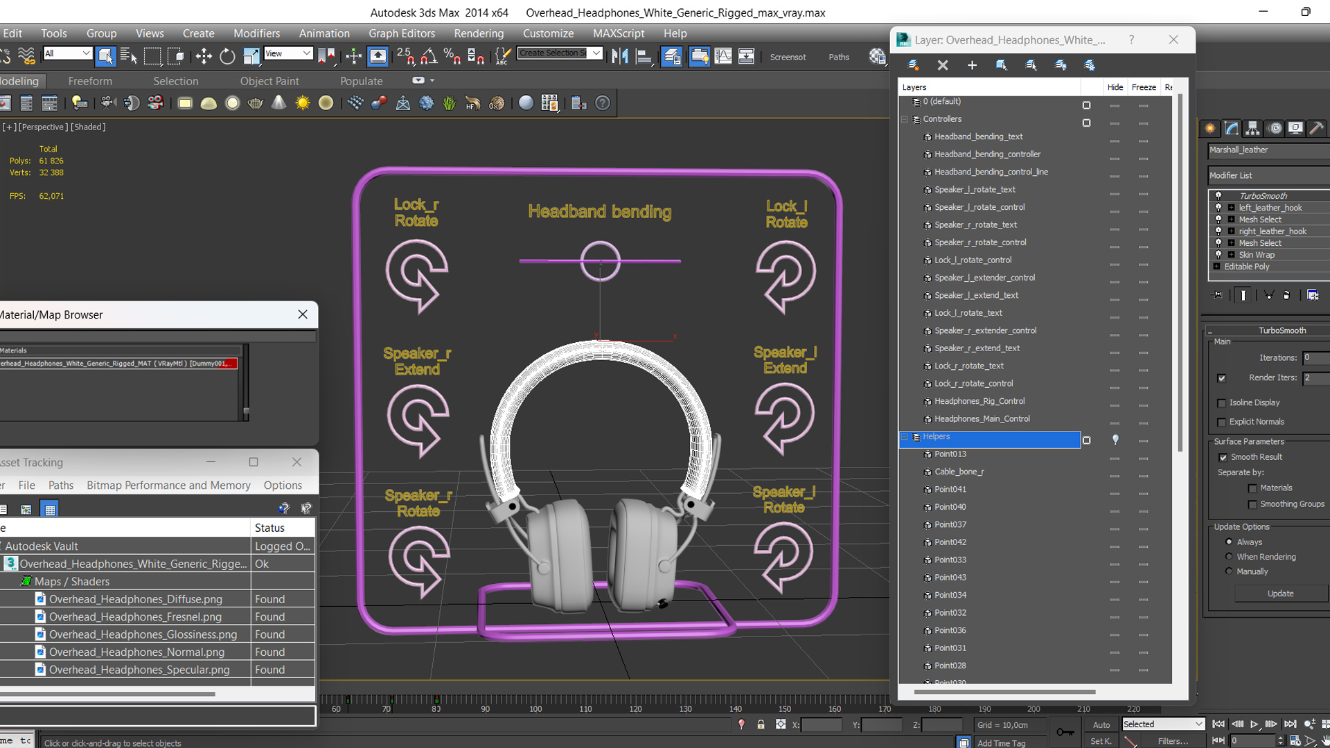 3D model Overhead Headphones White Generic Rigged