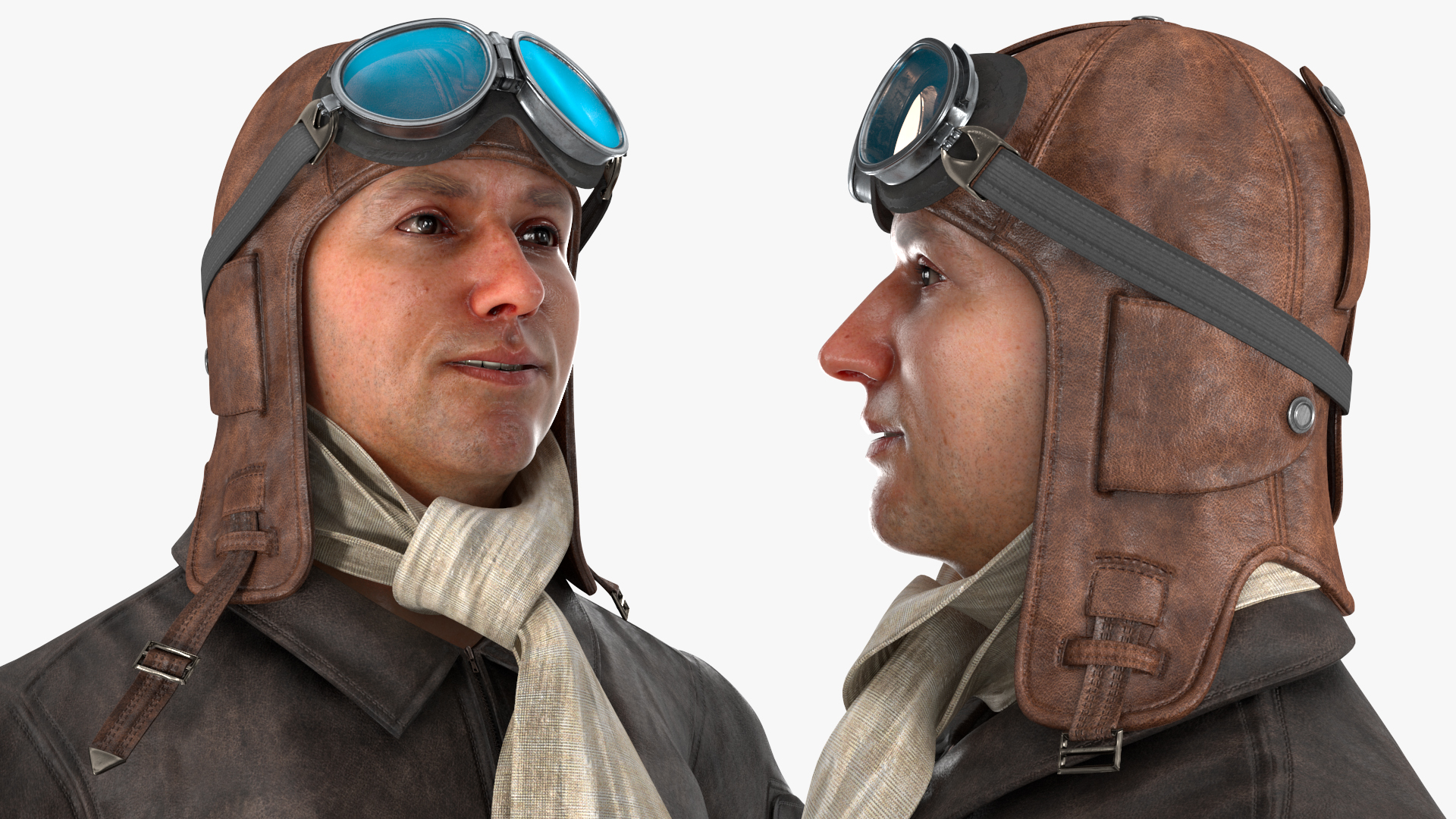 3D Vintage Pilot in Uniform Rigged