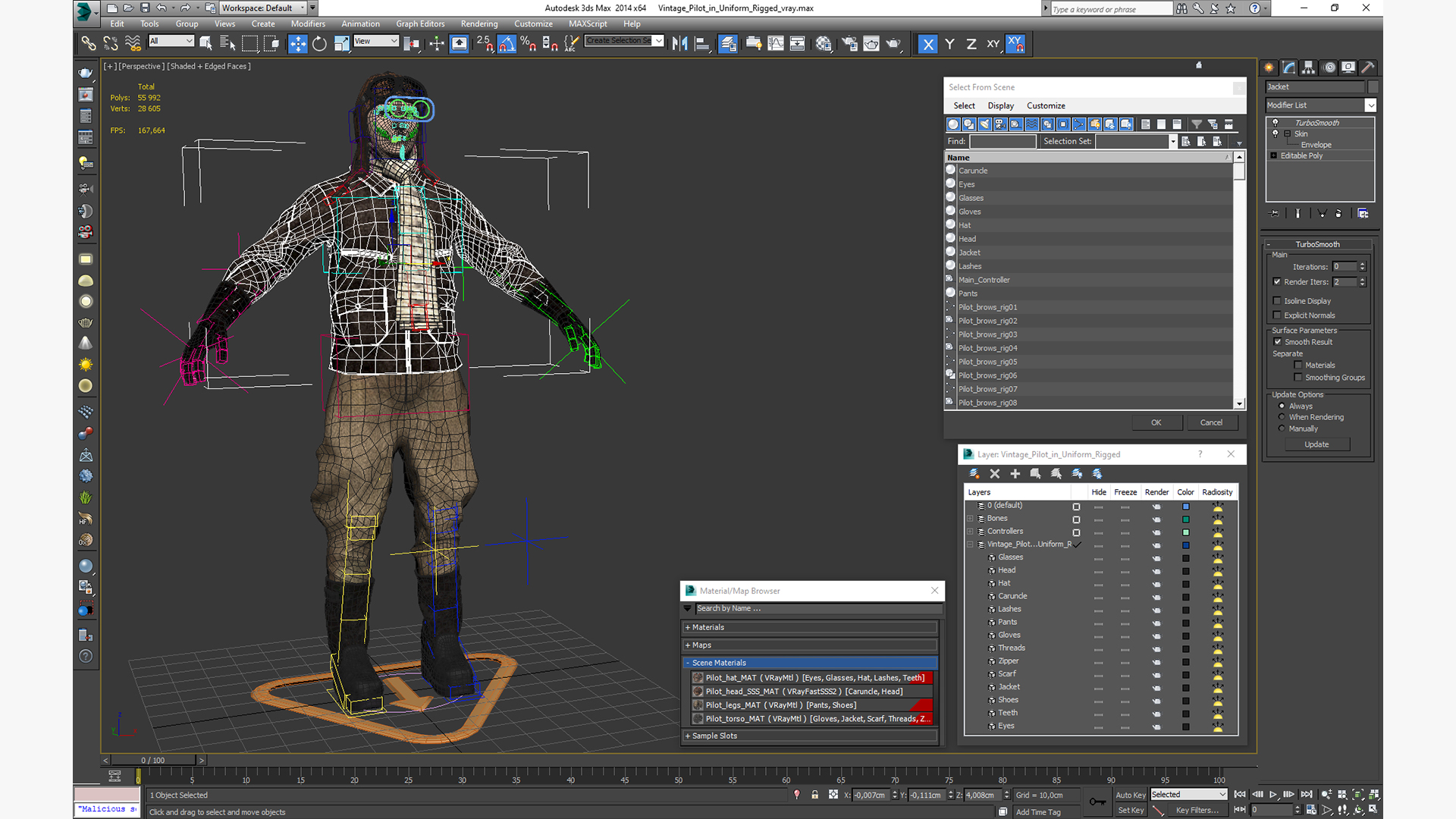 3D Vintage Pilot in Uniform Rigged