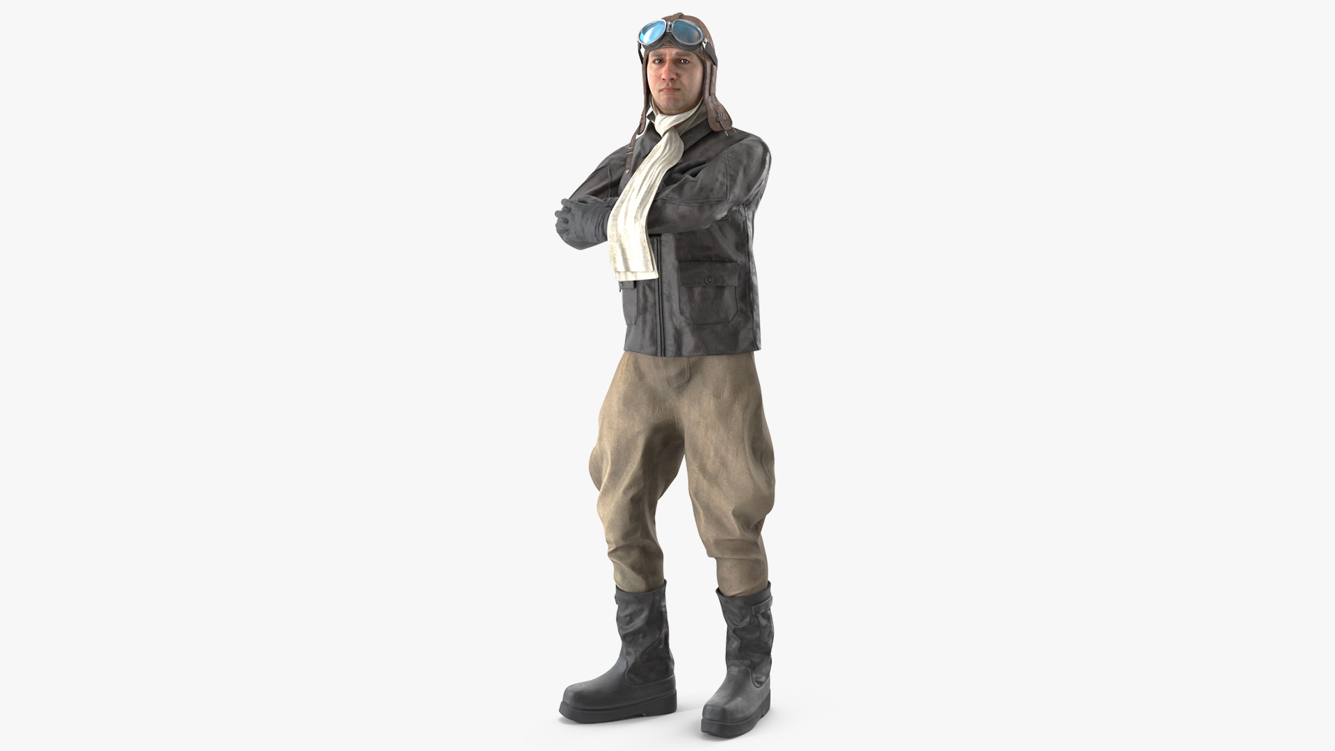 3D Vintage Pilot in Uniform Rigged