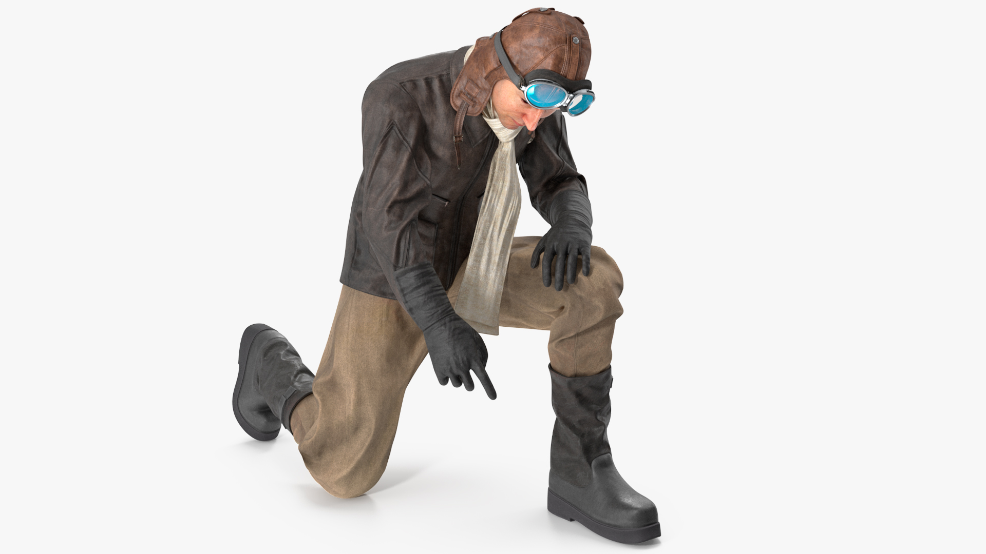 3D Vintage Pilot in Uniform Rigged