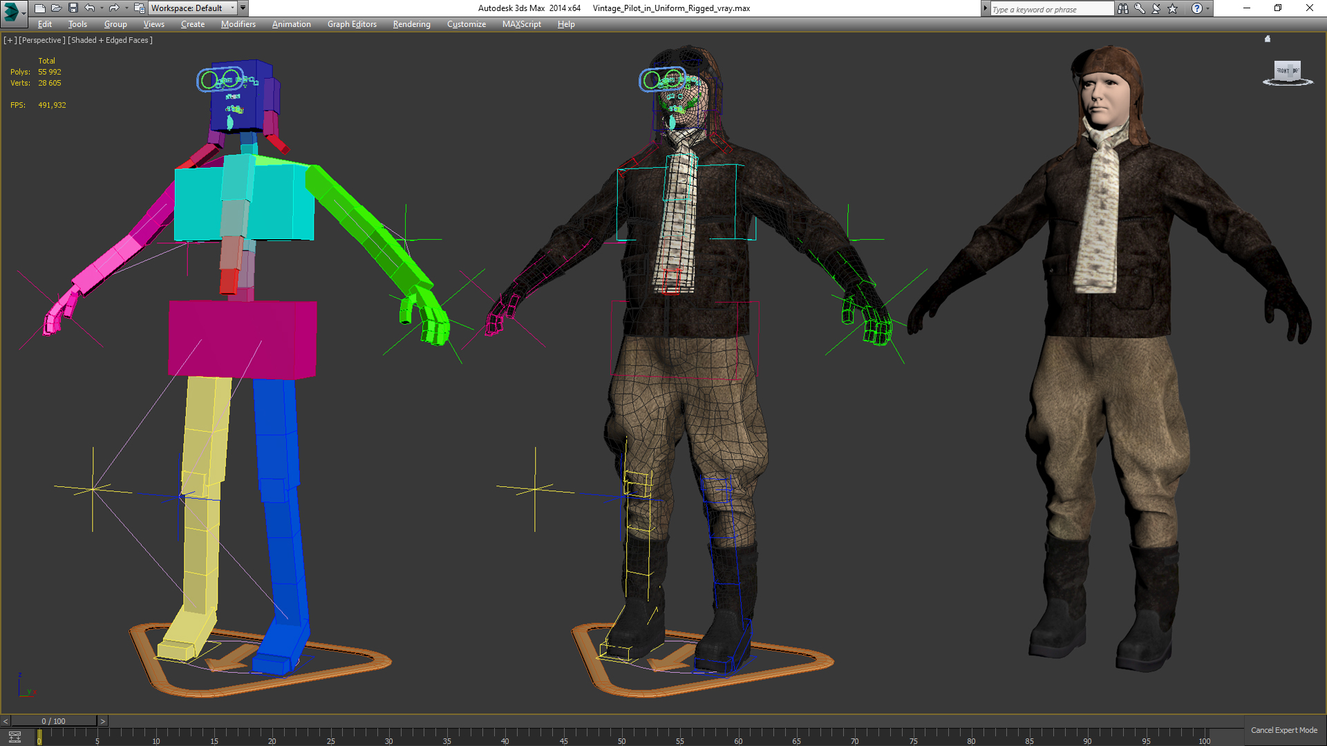 3D Vintage Pilot in Uniform Rigged