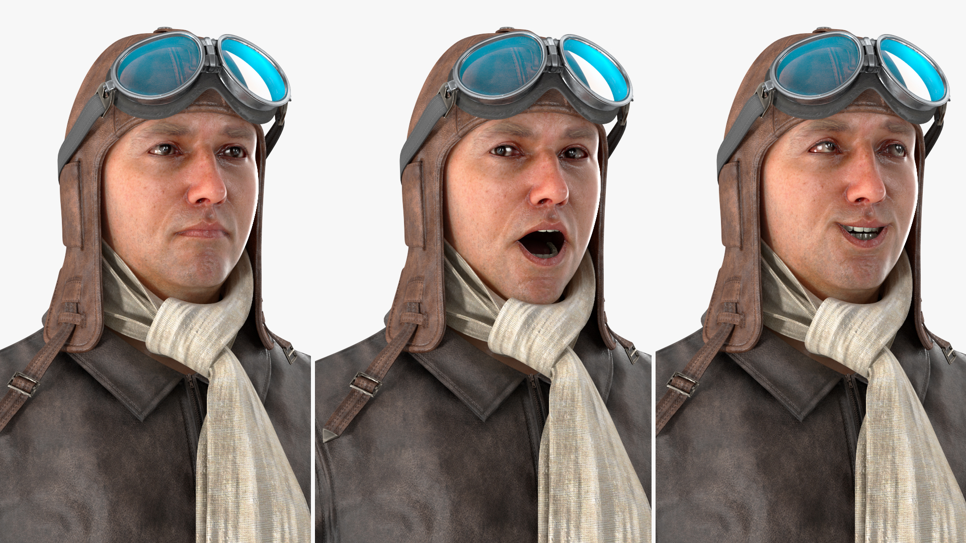 3D Vintage Pilot in Uniform Rigged