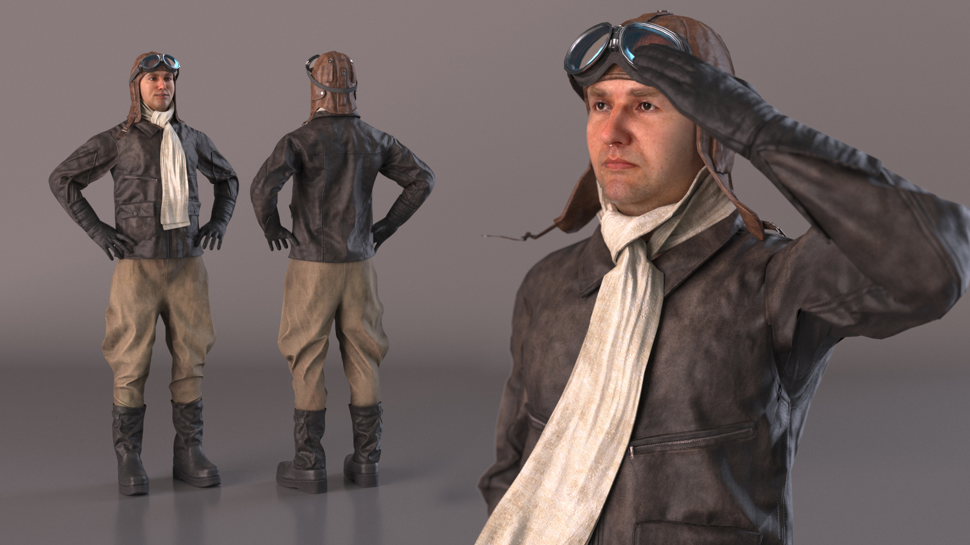 3D Vintage Pilot in Uniform Rigged