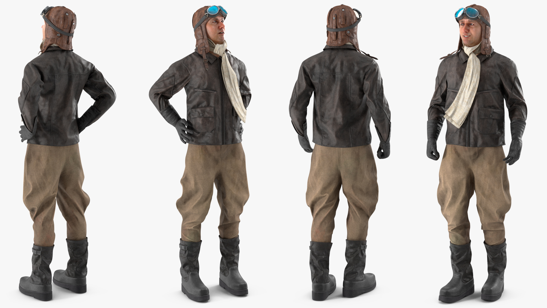 3D Vintage Pilot in Uniform Rigged