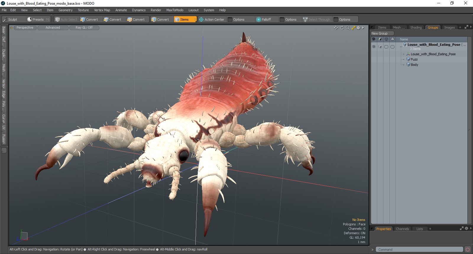 Louse with Blood Eating Pose SSS 3D
