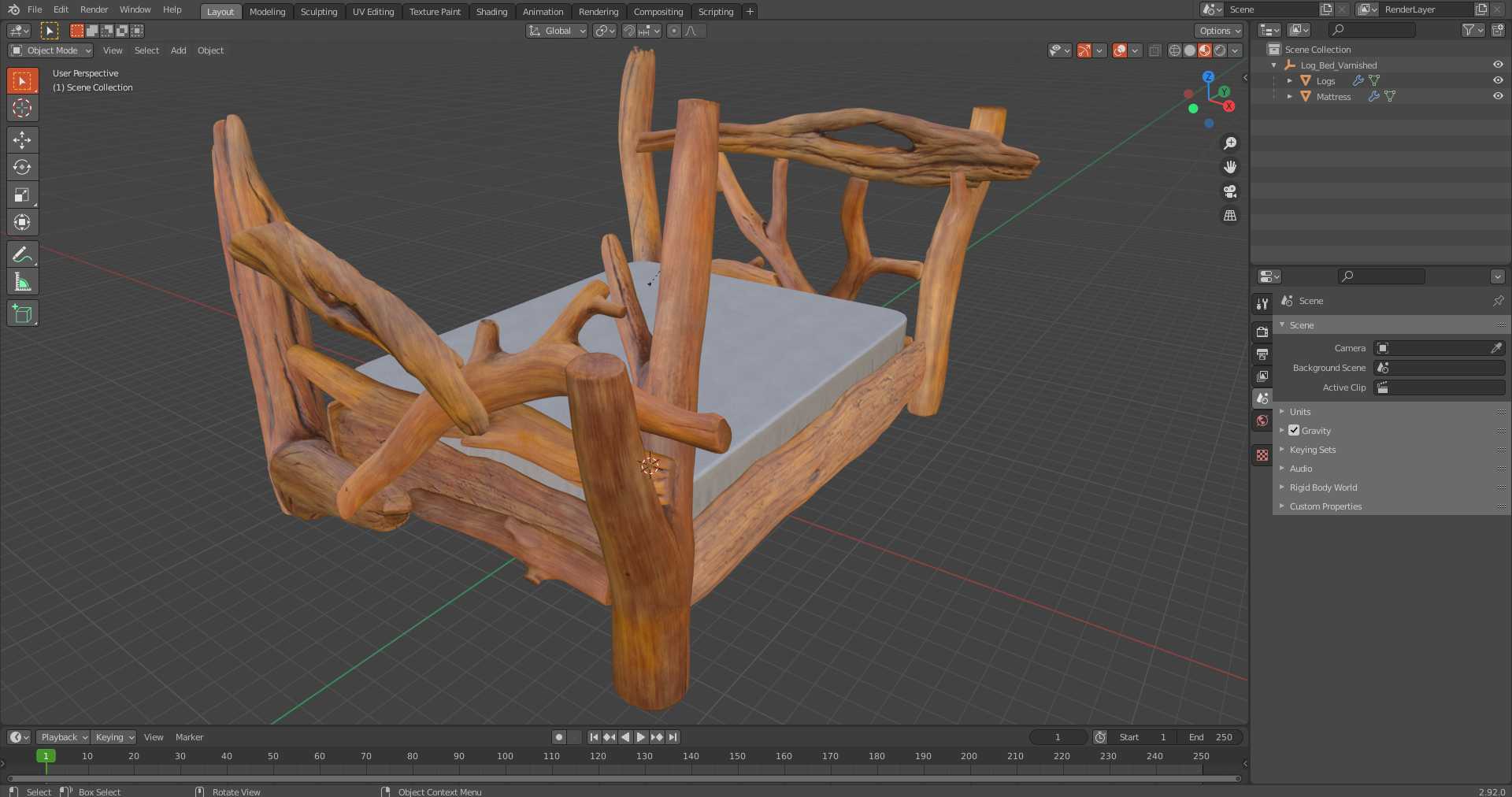 Log Bed Varnished 3D