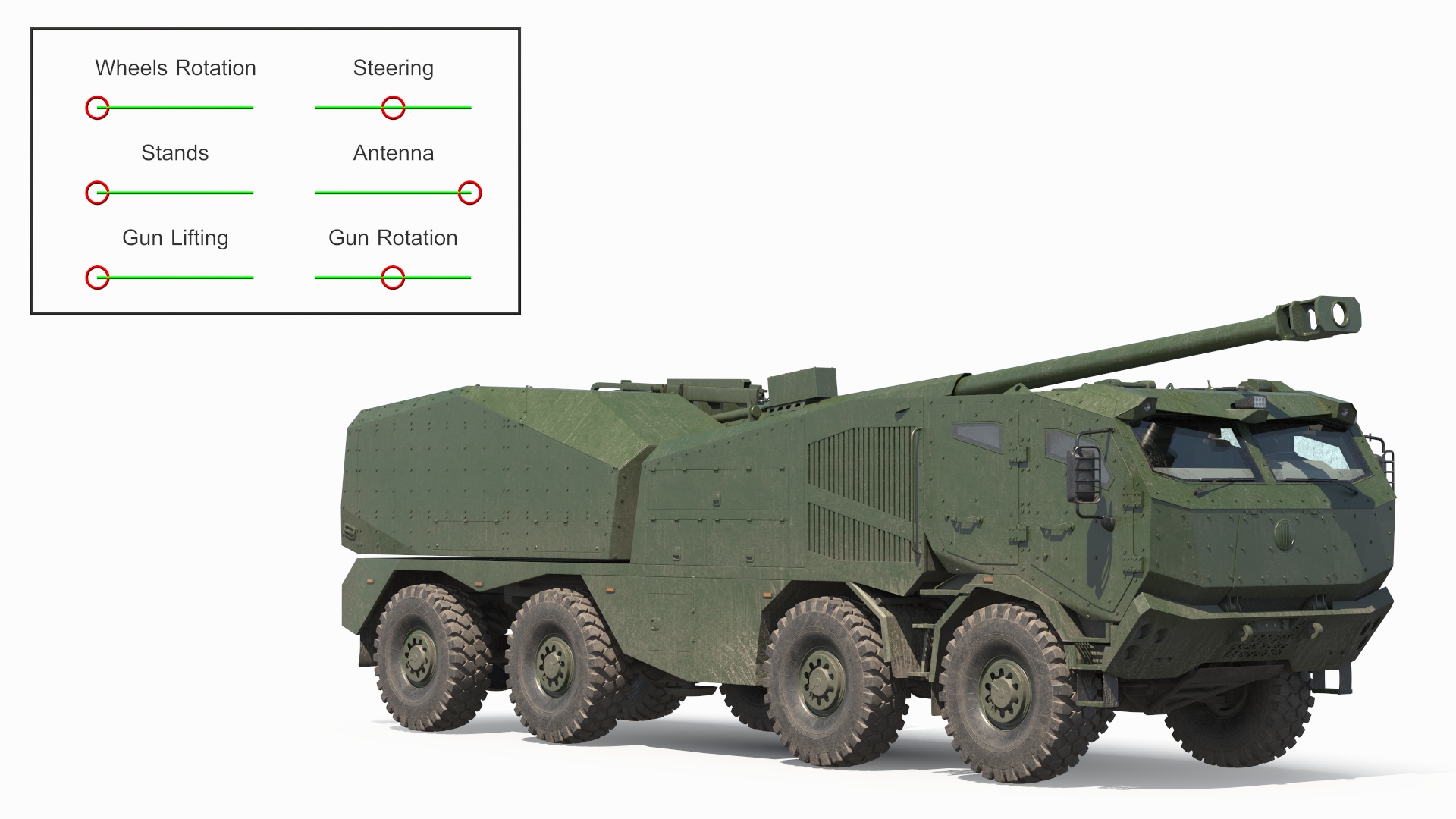 3D Morana Green Dirty Military Howitzer Rigged model
