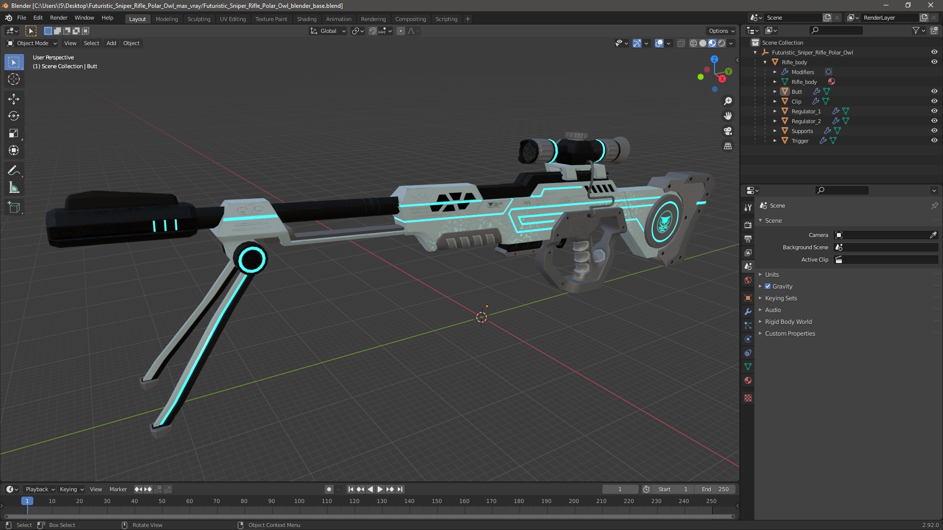 3D Futuristic Sniper Rifle Polar Owl model