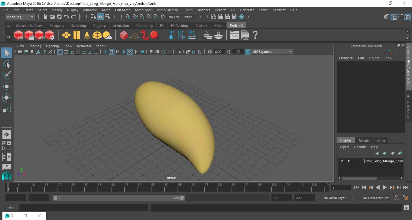 Pale Long Mango Fruit for 3D Print 3D model