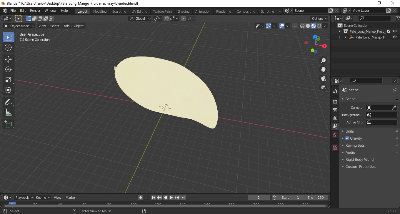 Pale Long Mango Fruit for 3D Print 3D model