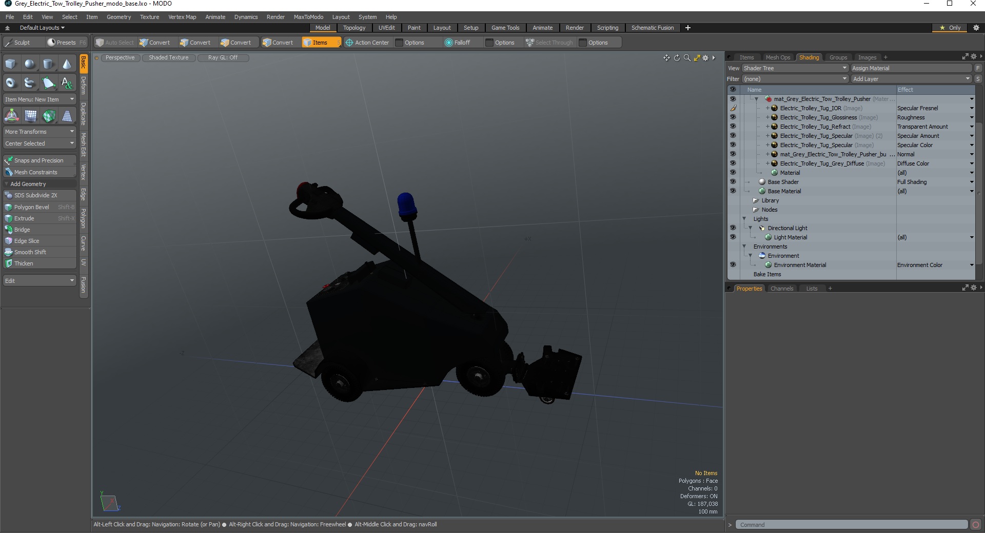 Grey Electric Tow Trolley Pusher 3D