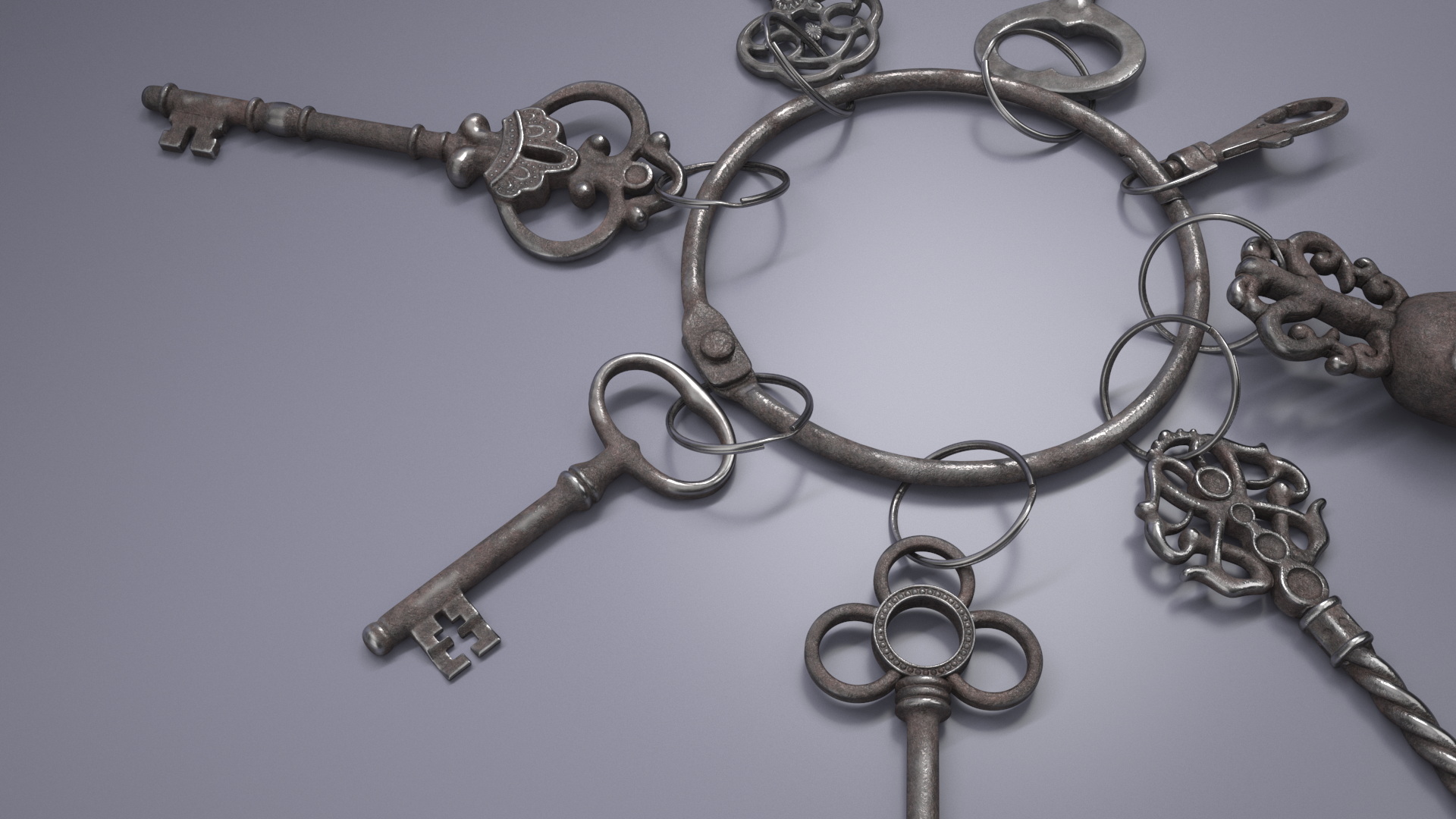 3D Historical Keys Ring Steel