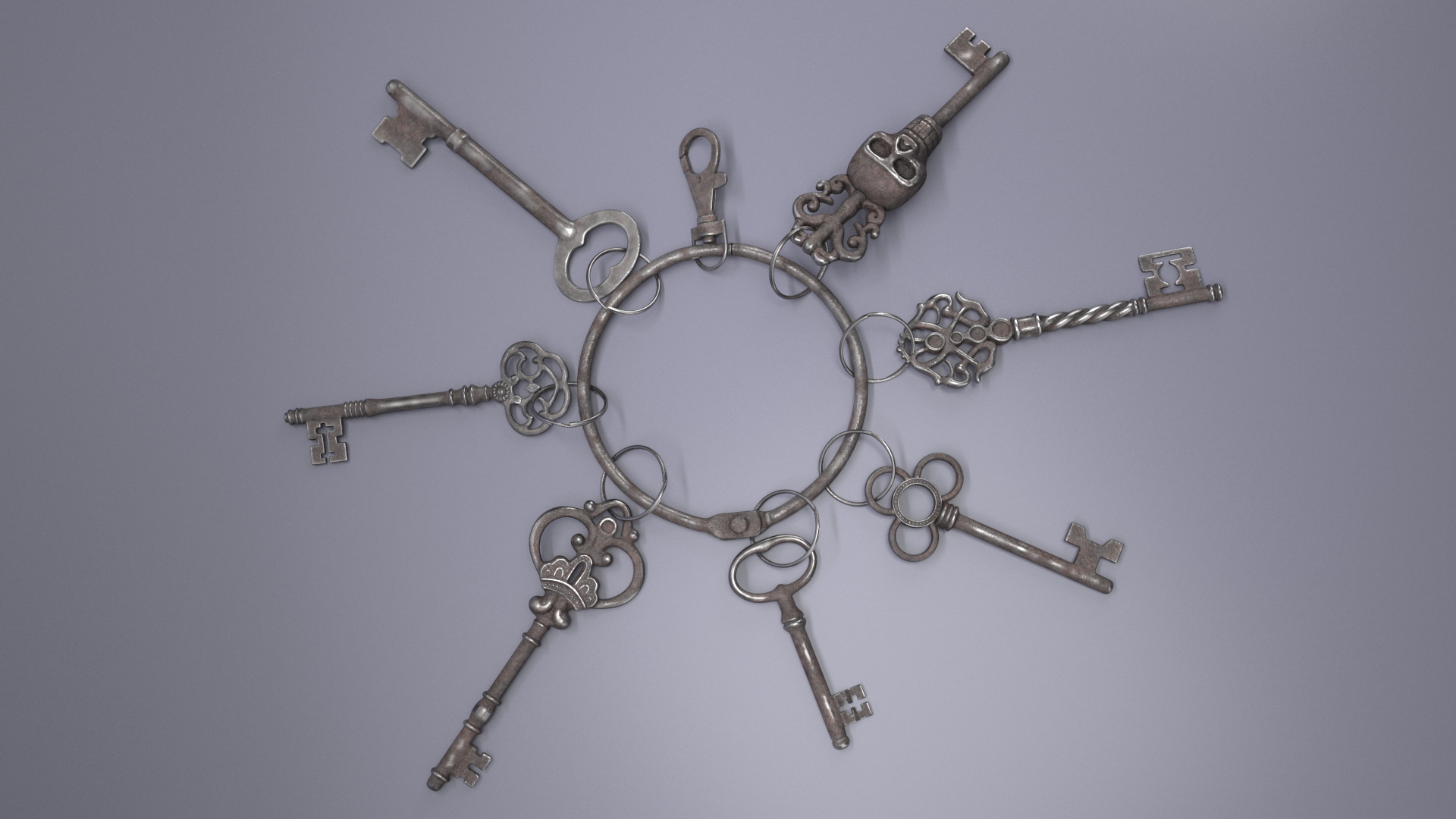 3D Historical Keys Ring Steel