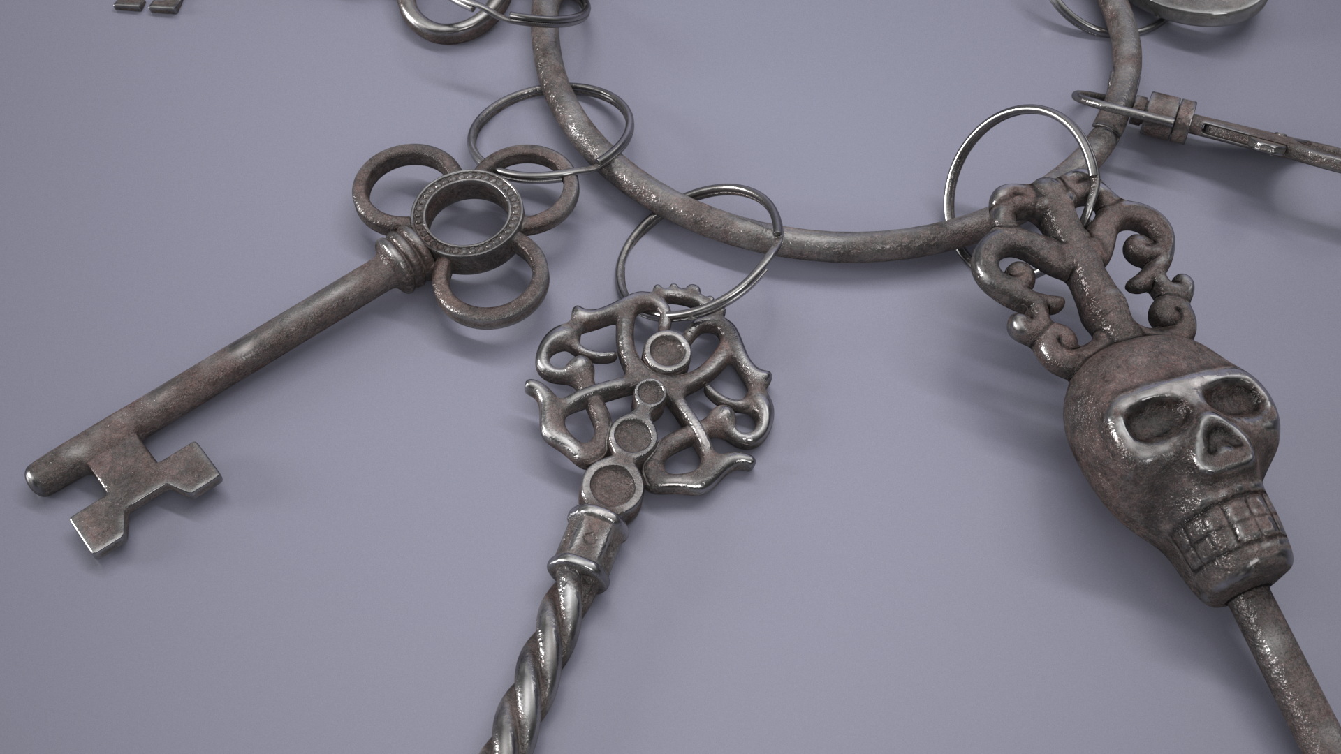 3D Historical Keys Ring Steel