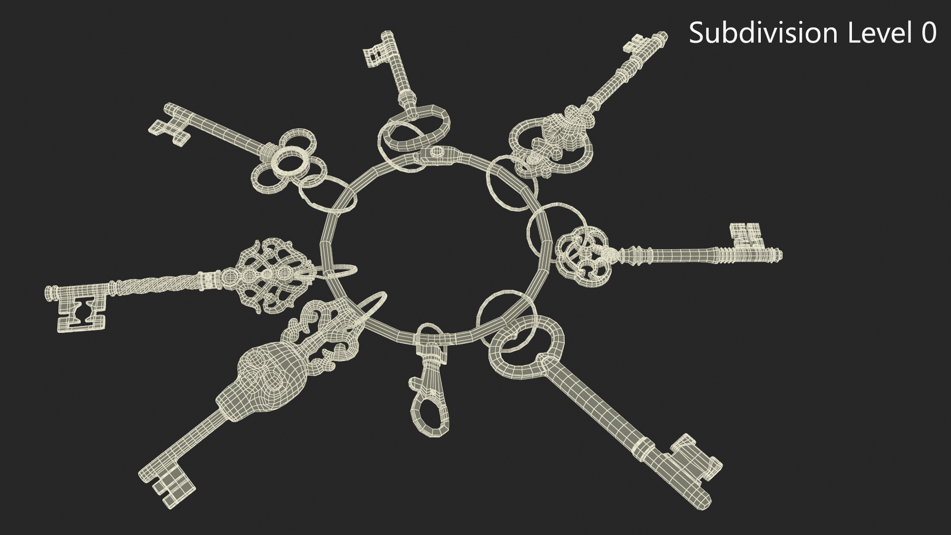 3D Historical Keys Ring Steel