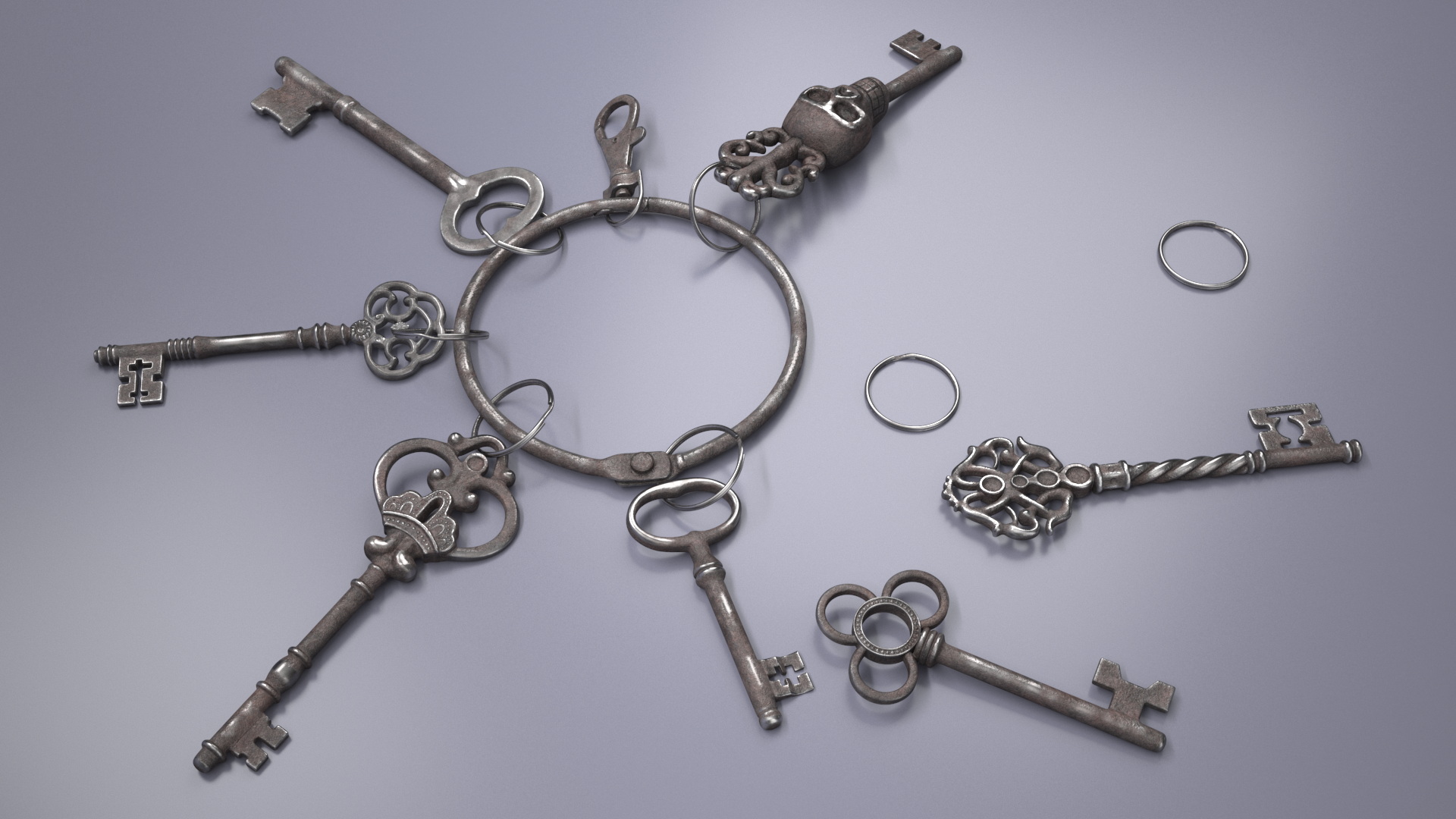 3D Historical Keys Ring Steel