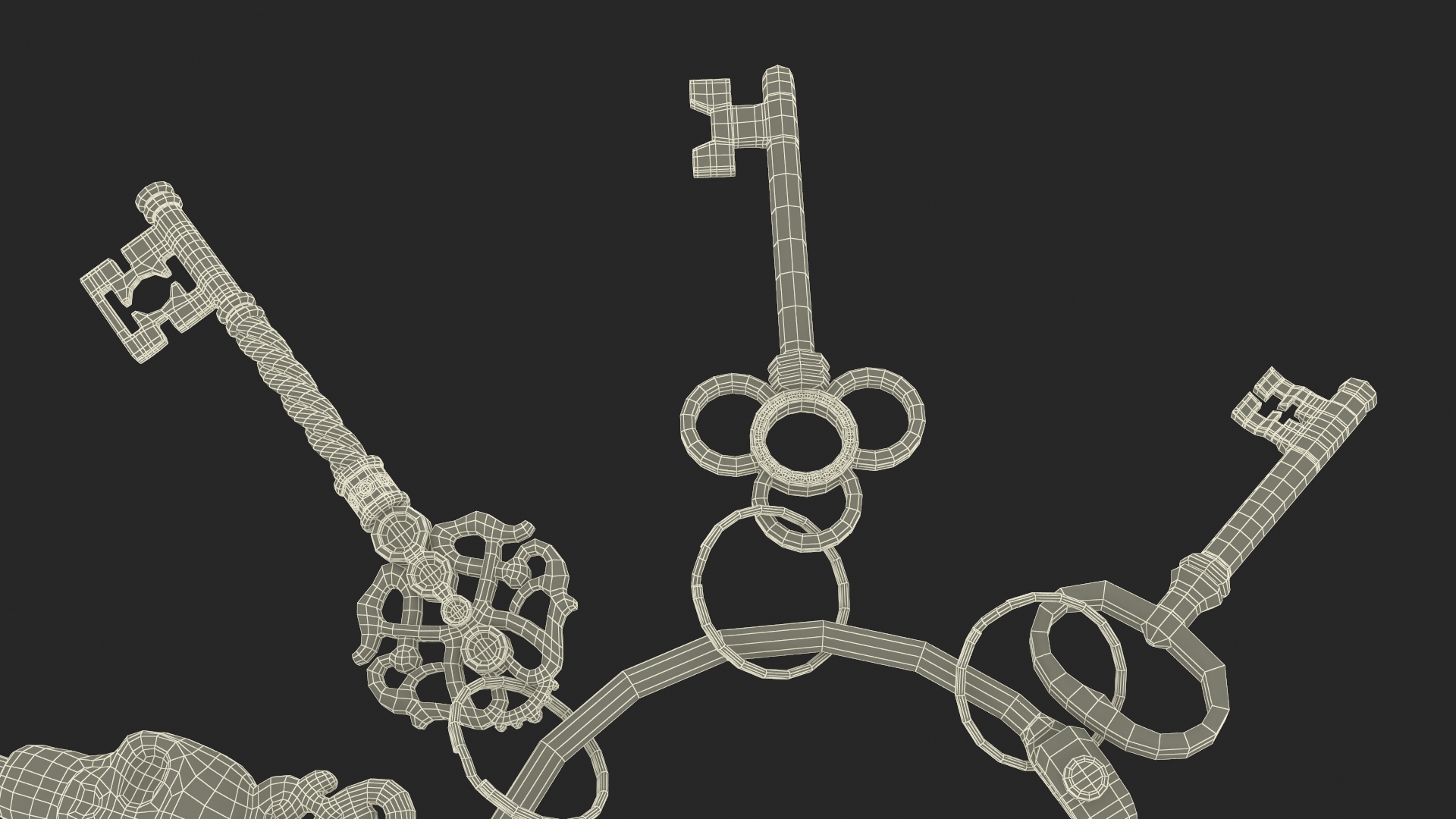 3D Historical Keys Ring Steel
