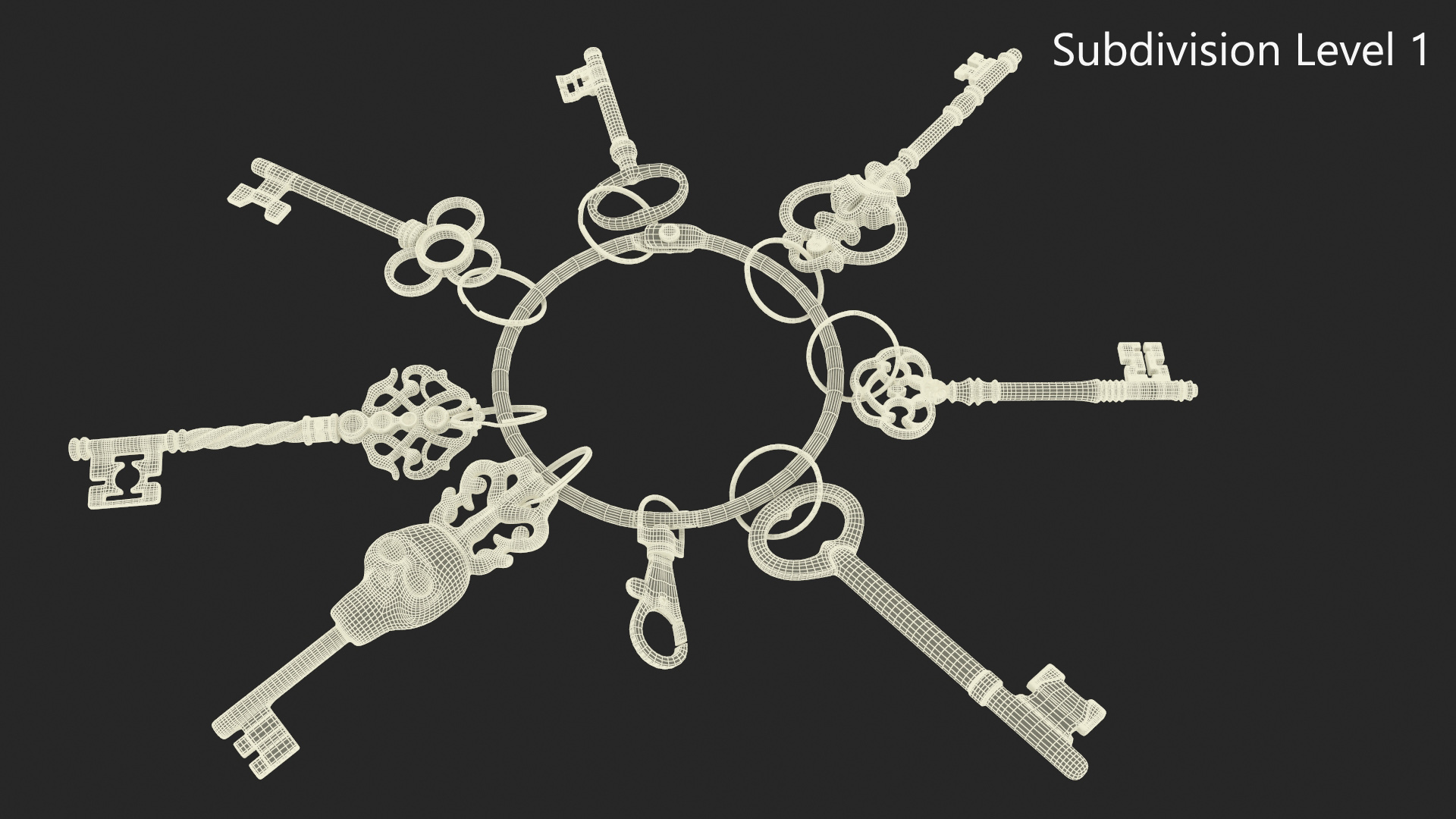 3D Historical Keys Ring Steel