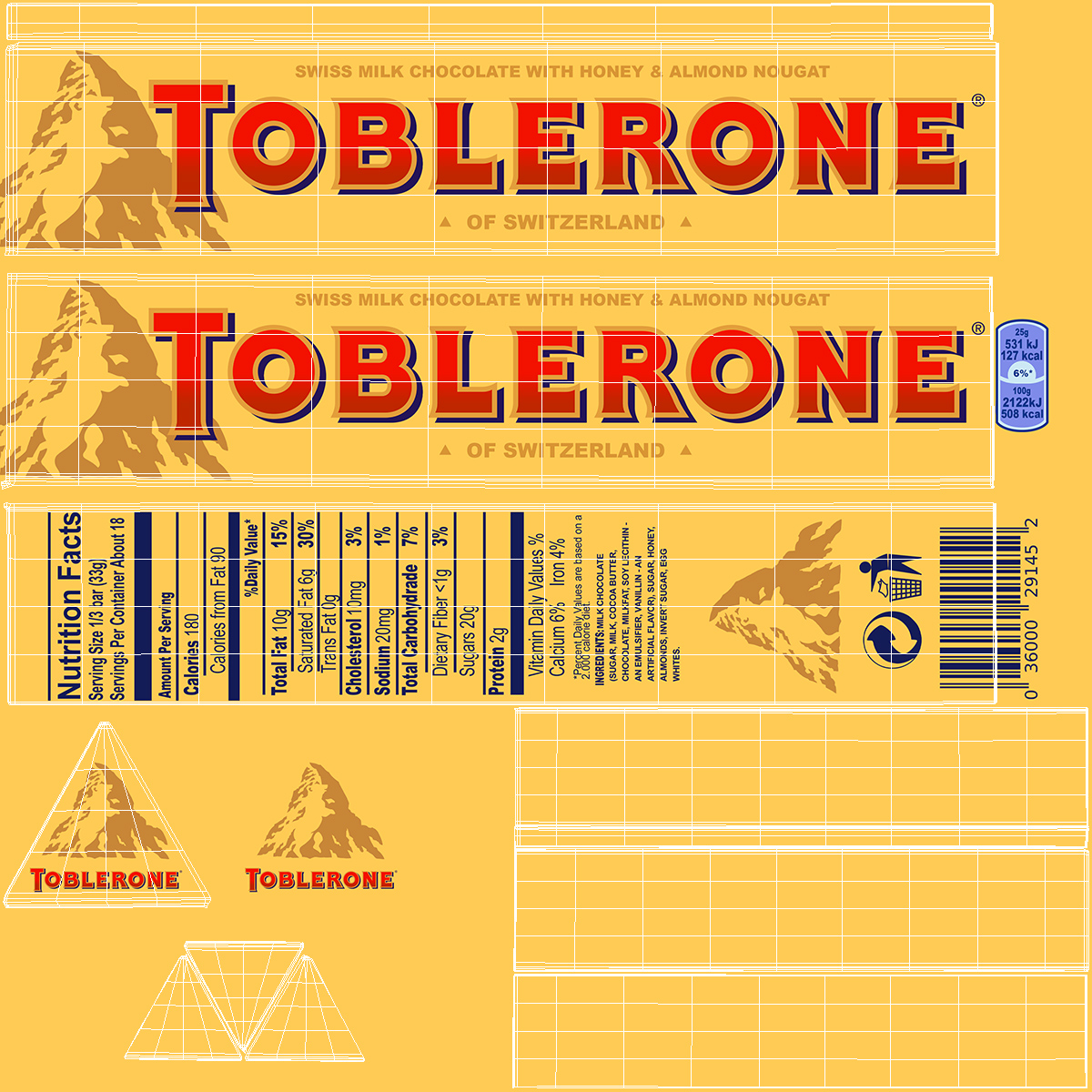 3D model Opened Toblerone Milk Chocolate Bar