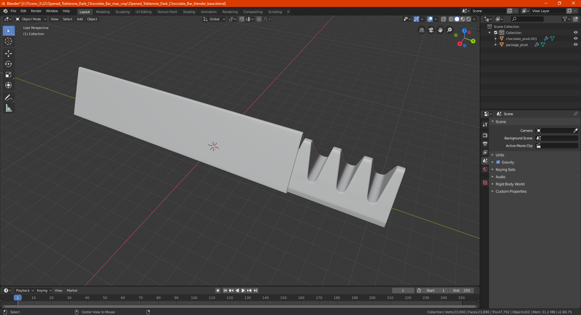 3D model Opened Toblerone Milk Chocolate Bar