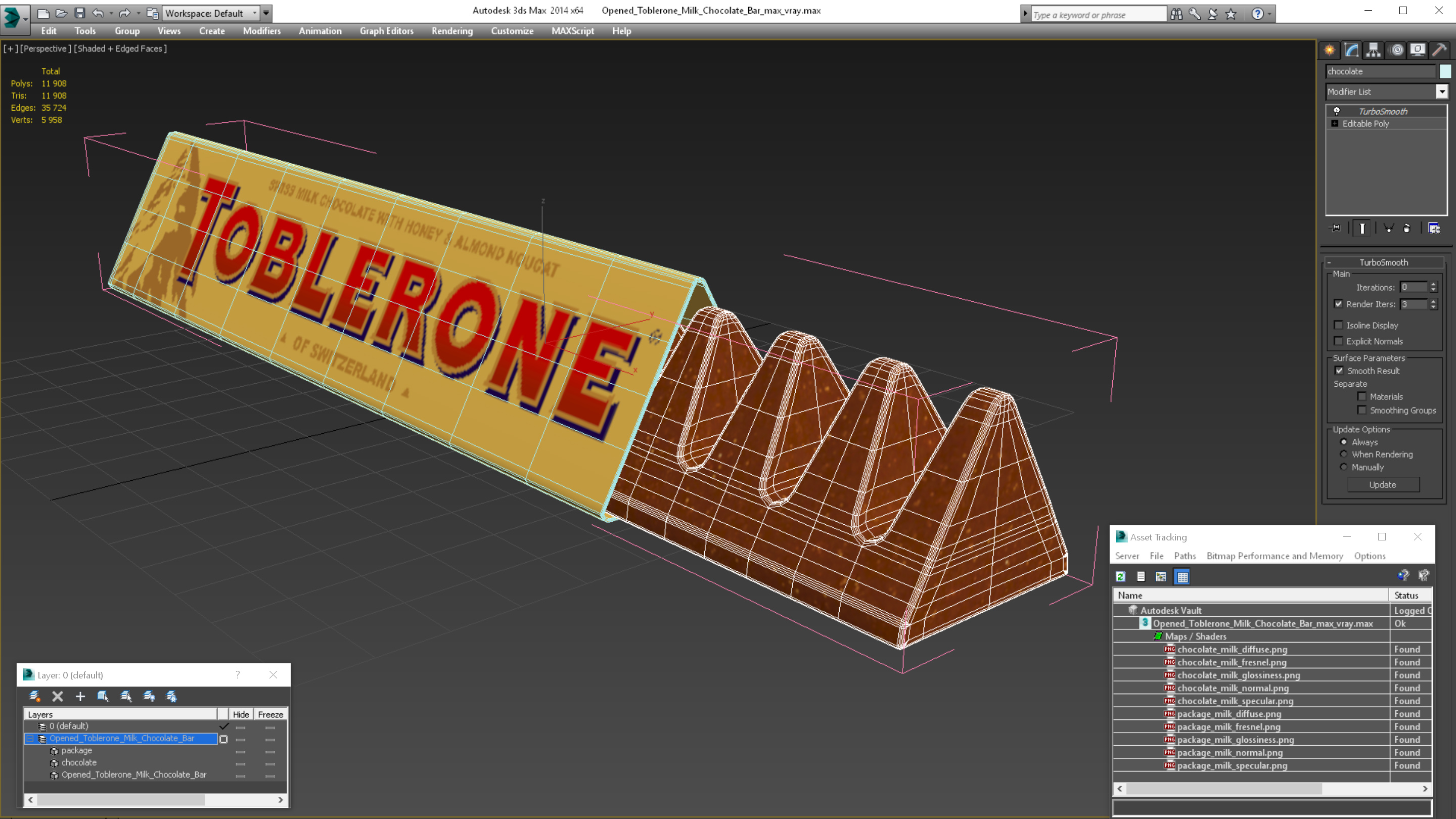 3D model Opened Toblerone Milk Chocolate Bar